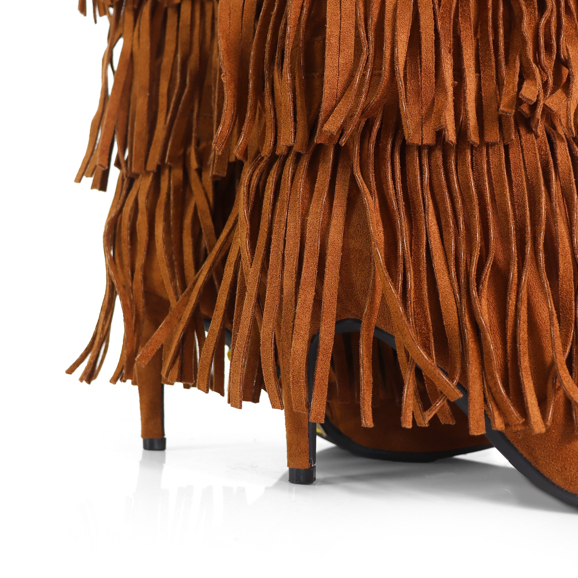 SHANNON-3 LAYER FRINGE BOOTS W/ HEEL TAN