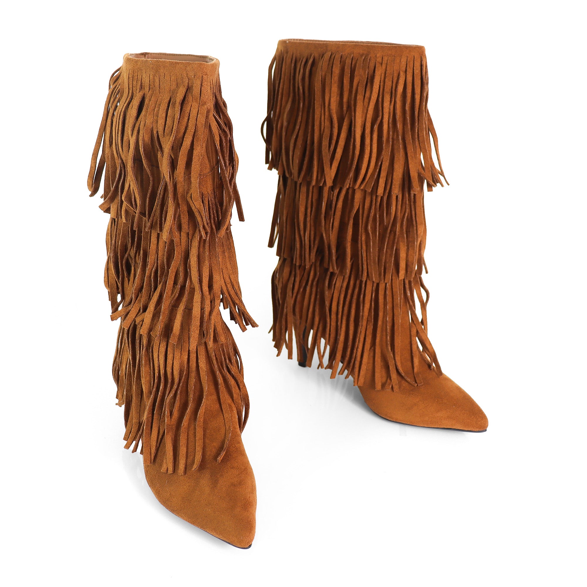 SHANNON-3 LAYER FRINGE BOOTS W/ HEEL TAN