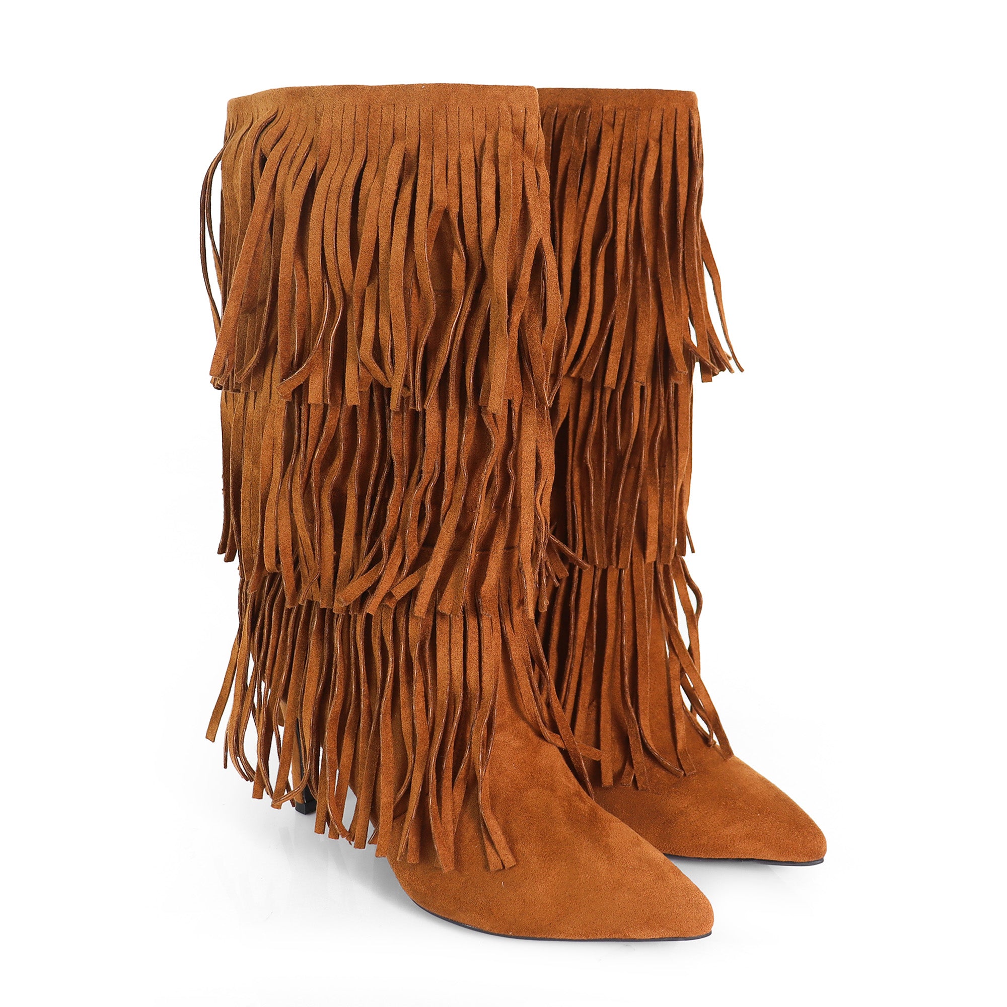 SHANNON-3 LAYER FRINGE BOOTS W/ HEEL TAN