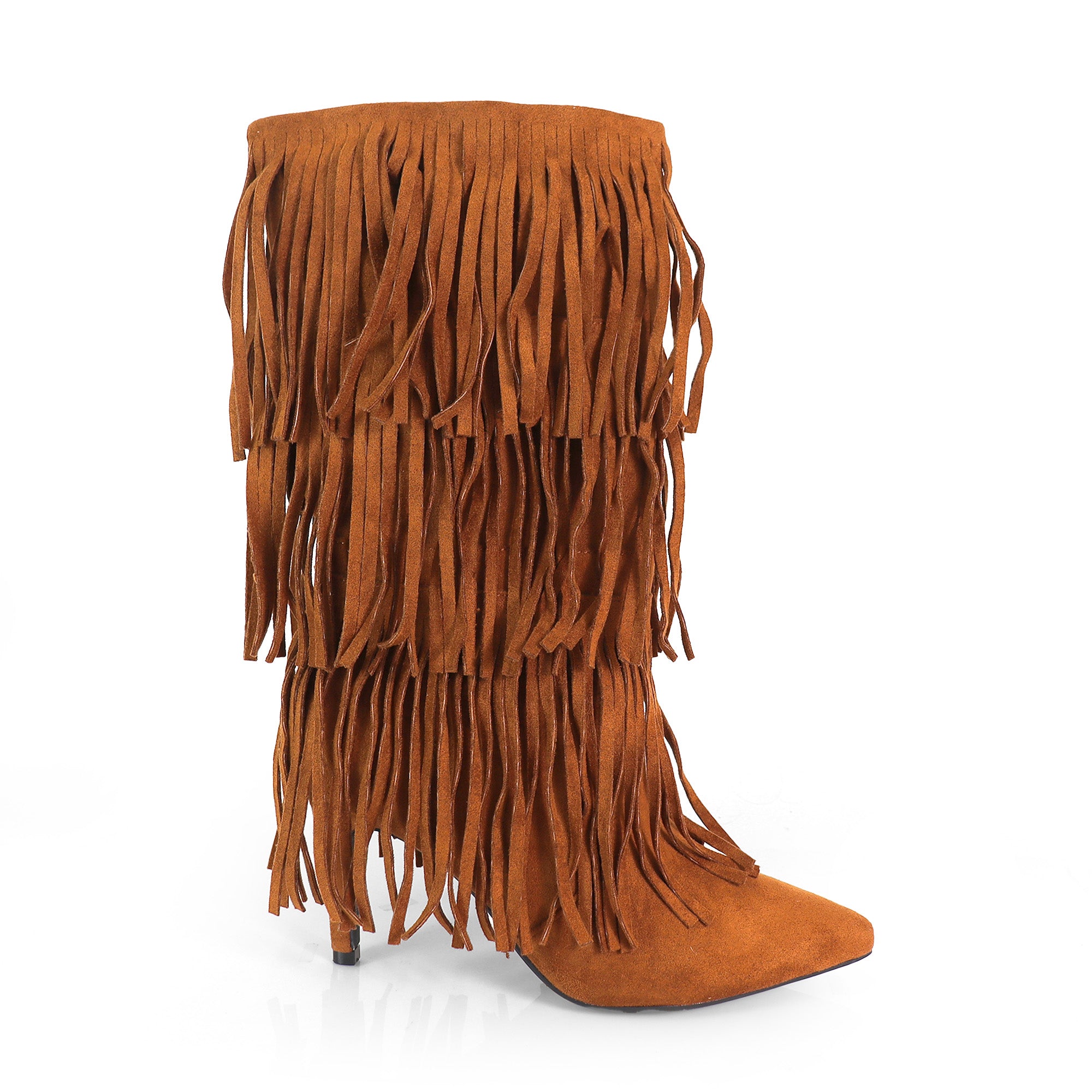SHANNON-3 LAYER FRINGE BOOTS W/ HEEL TAN