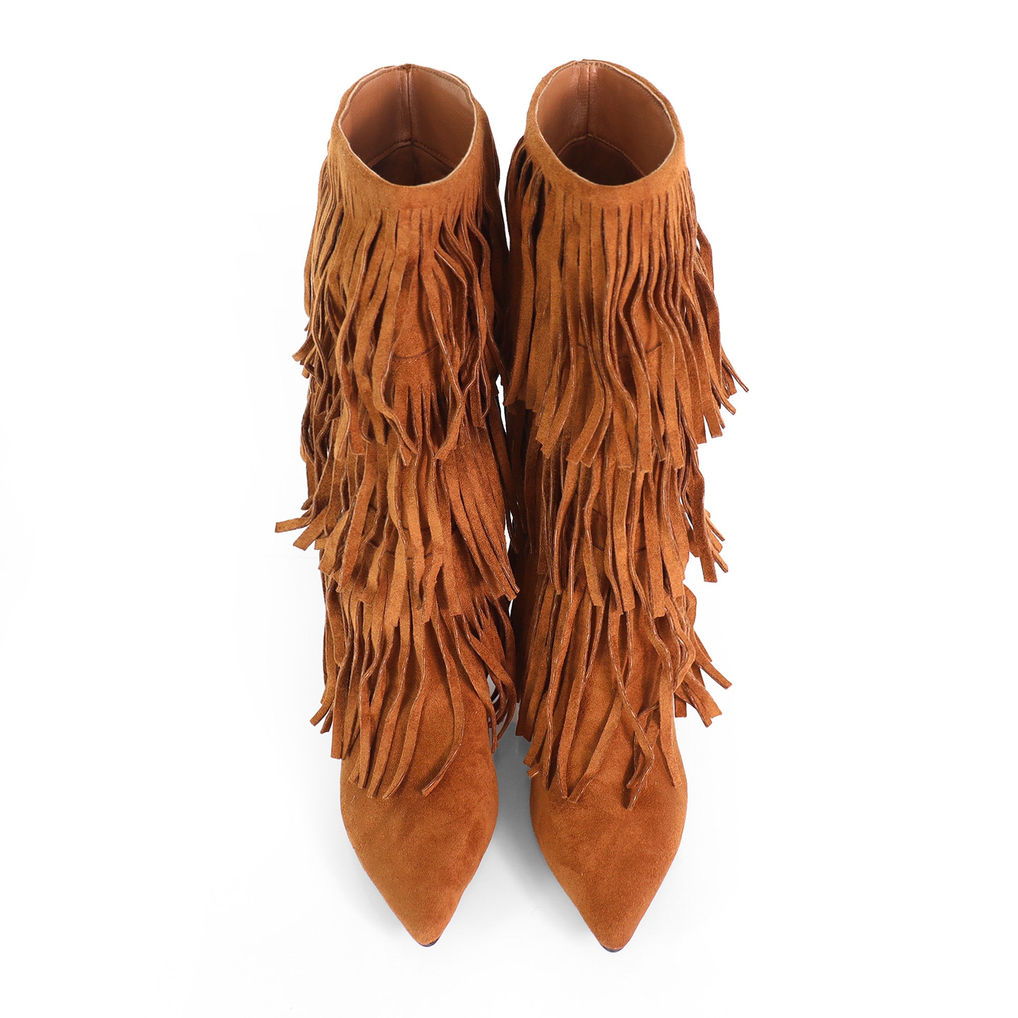 SHANNON-3 LAYER FRINGE BOOTS W/ HEEL TAN