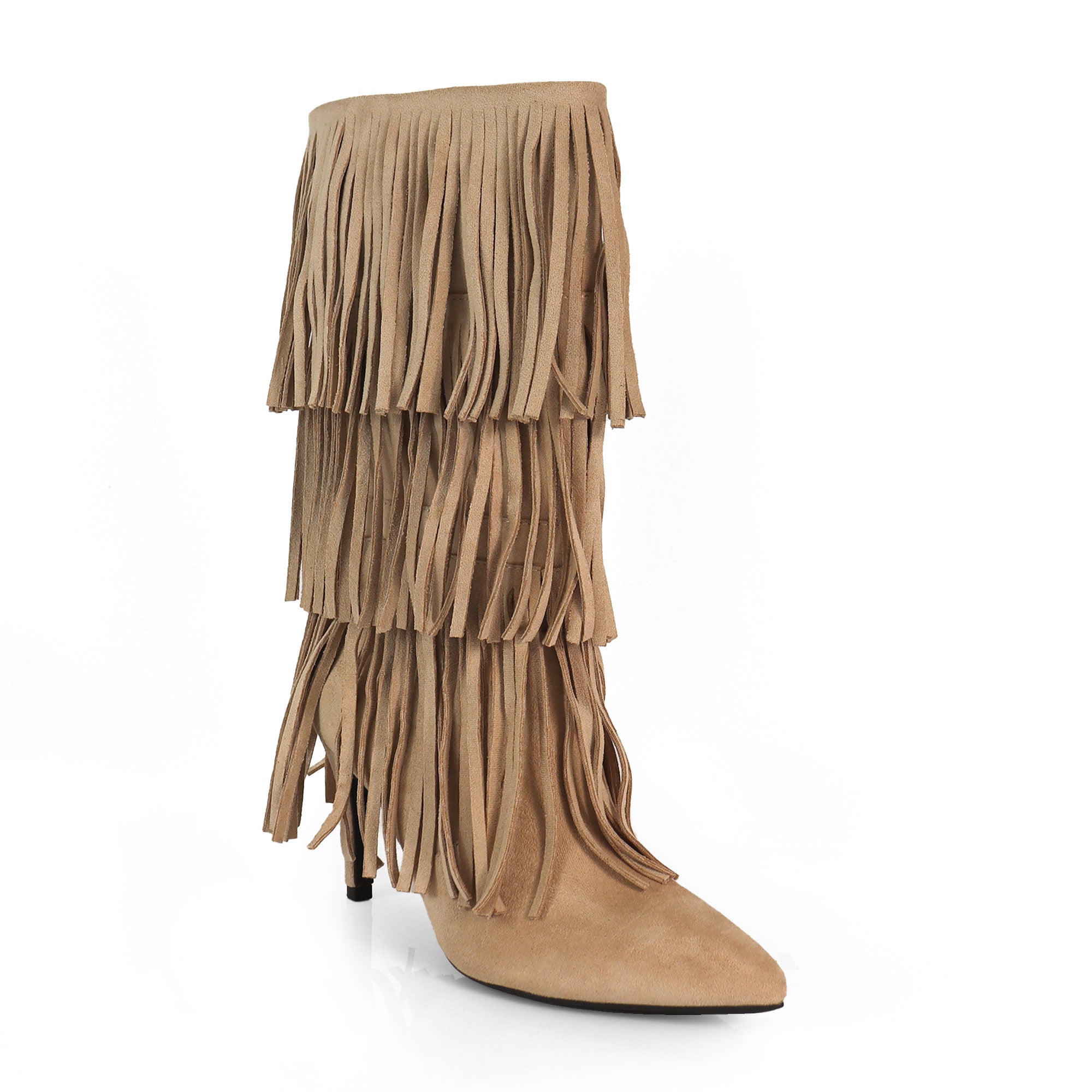 SHANNON-3 LAYER FRINGE BOOTS W/ HEEL TAUPE