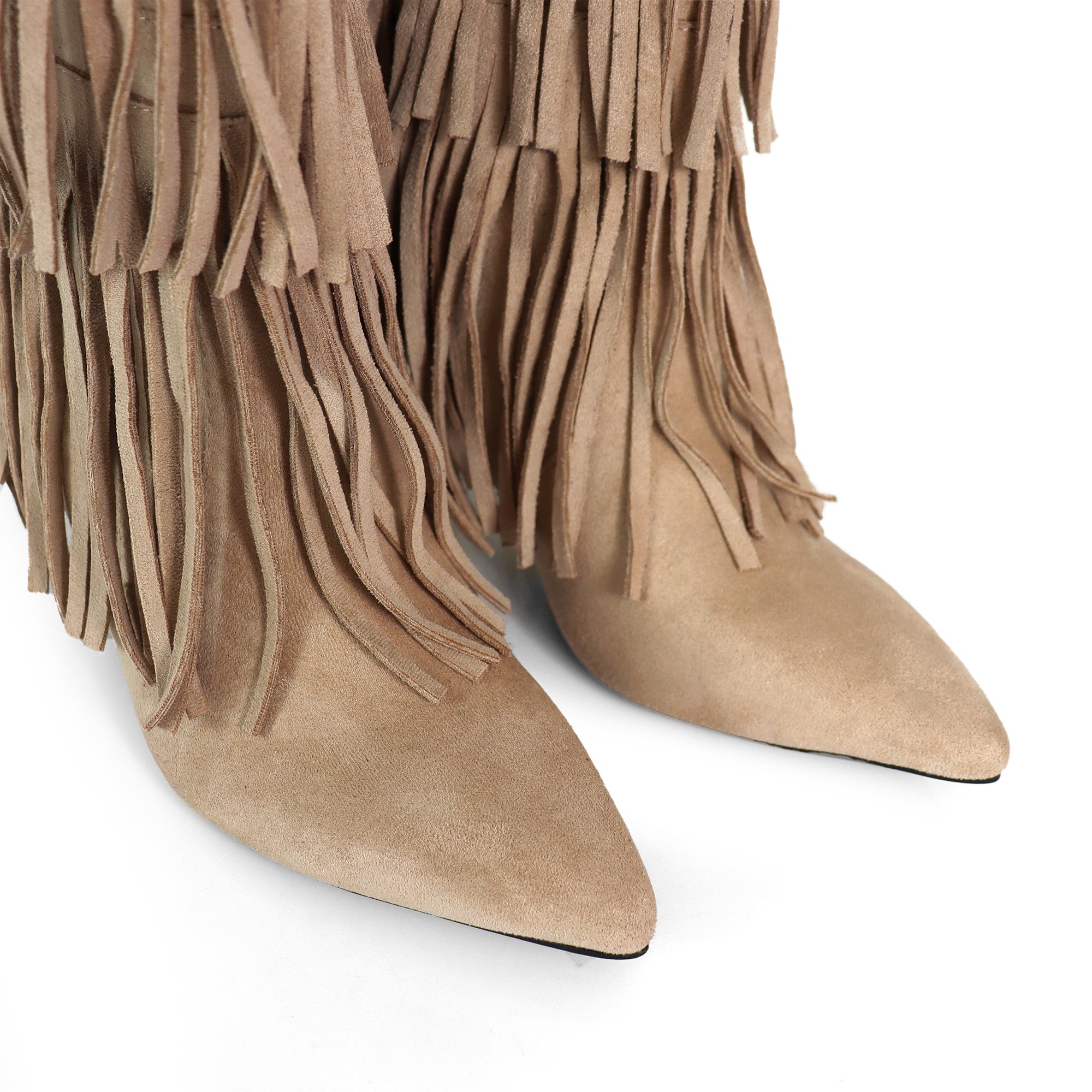 SHANNON-3 LAYER FRINGE BOOTS W/ HEEL TAUPE