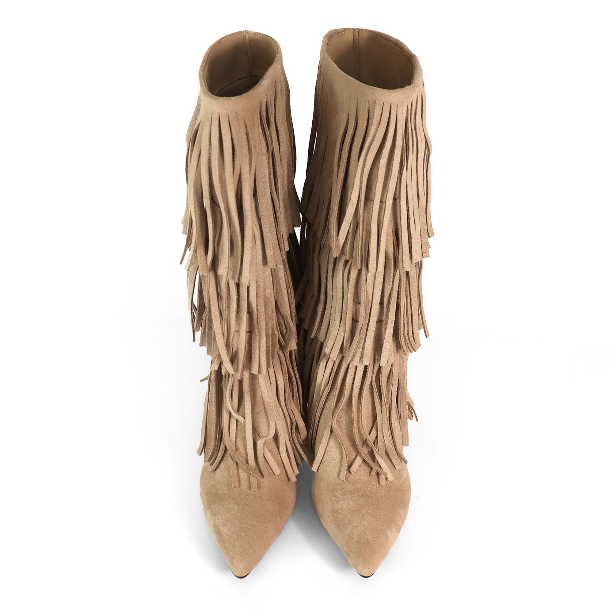 SHANNON-3 LAYER FRINGE BOOTS W/ HEEL TAUPE