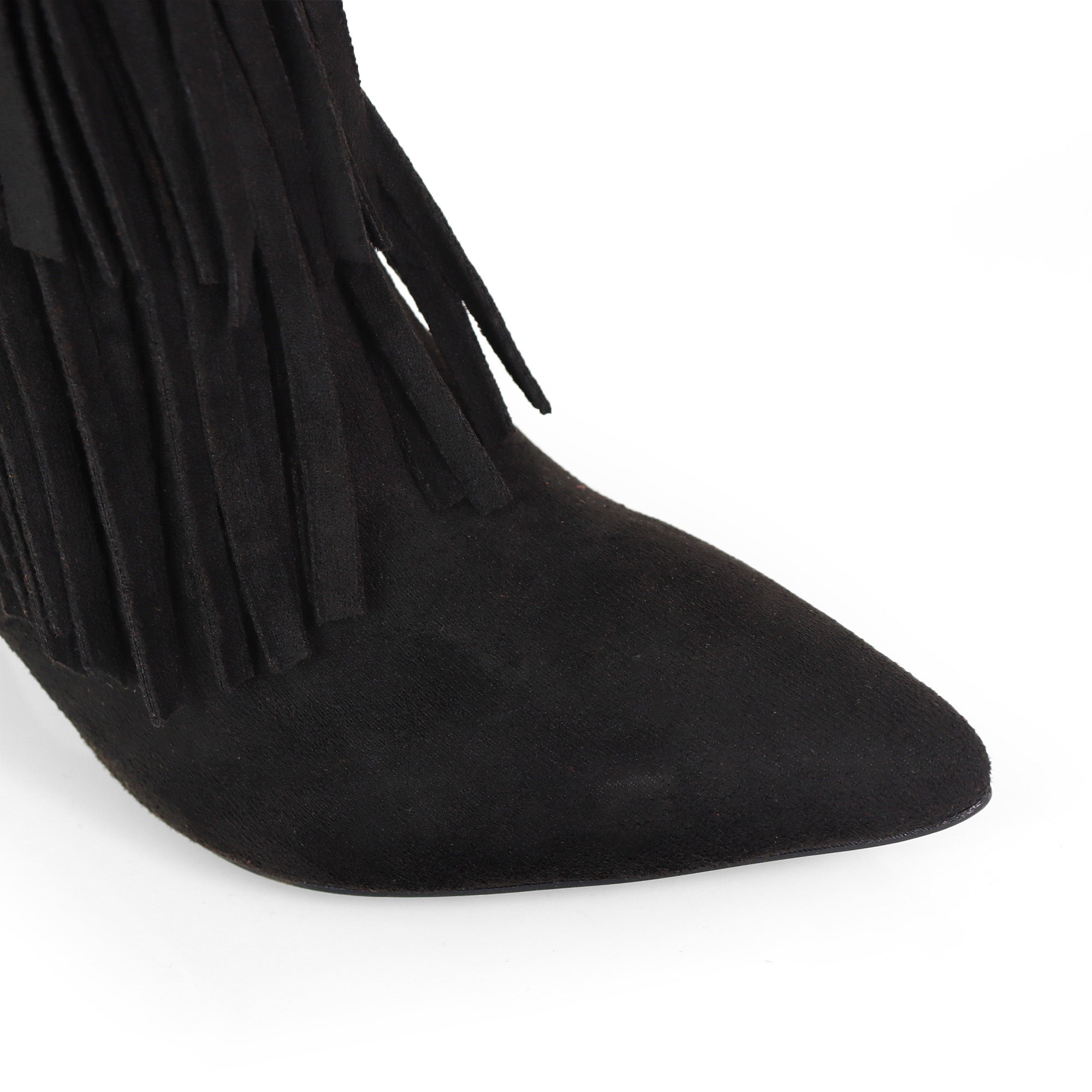 SHANNON-4 4 LAYER FRINGE BOOTS W/ HEEL BLACK