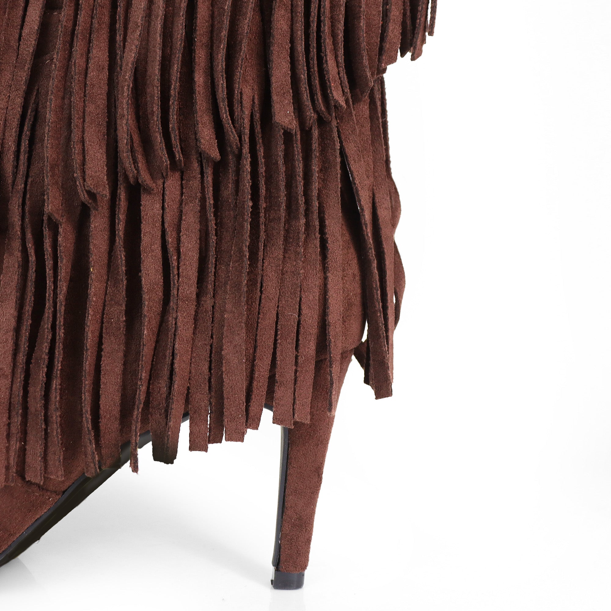 SHANNON-4 4 LAYER FRINGE BOOTS W/ HEEL CHOCOLATE