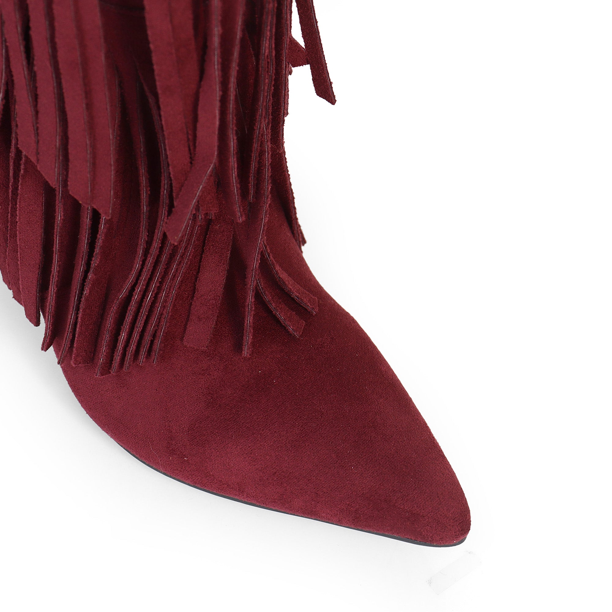 SHANNON-4 4 LAYER FRINGE BOOTS W/ HEEL WINE