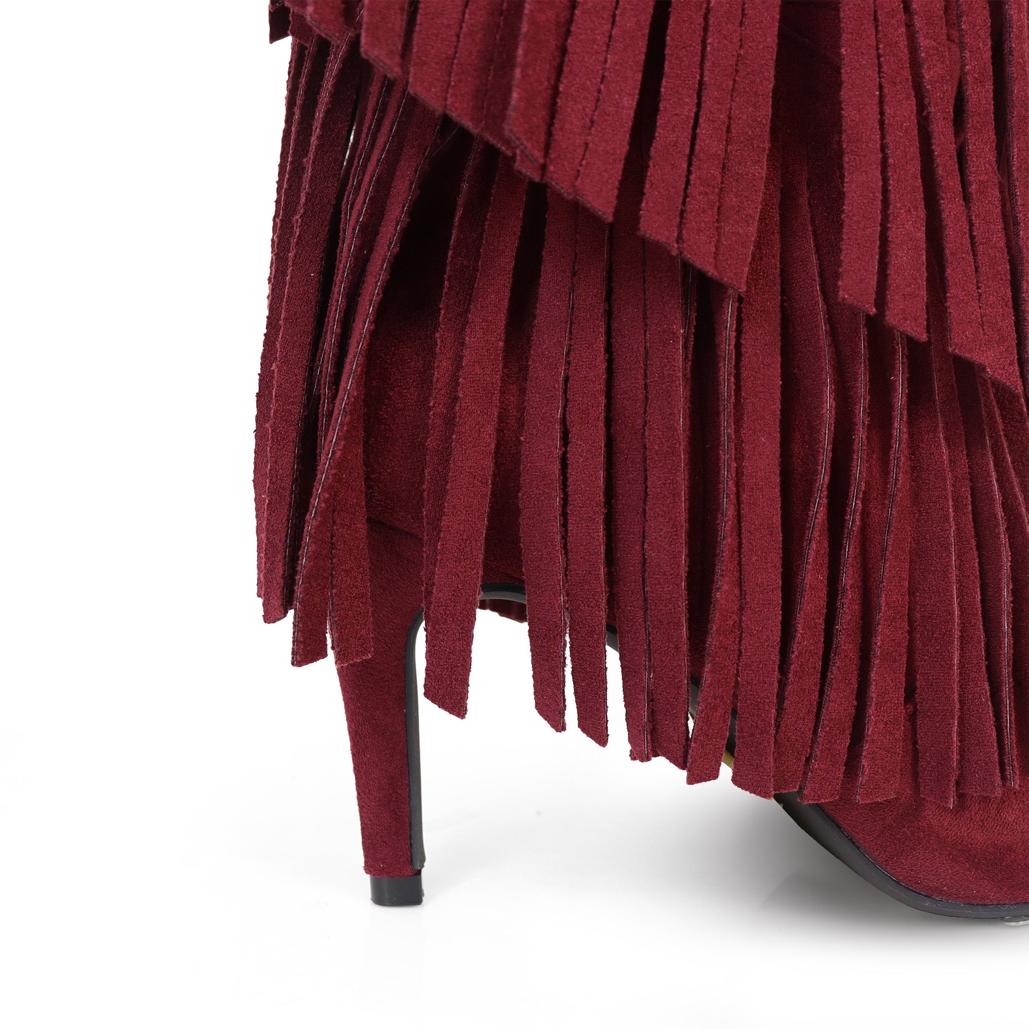 SHANNON-4 4 LAYER FRINGE BOOTS W/ HEEL WINE