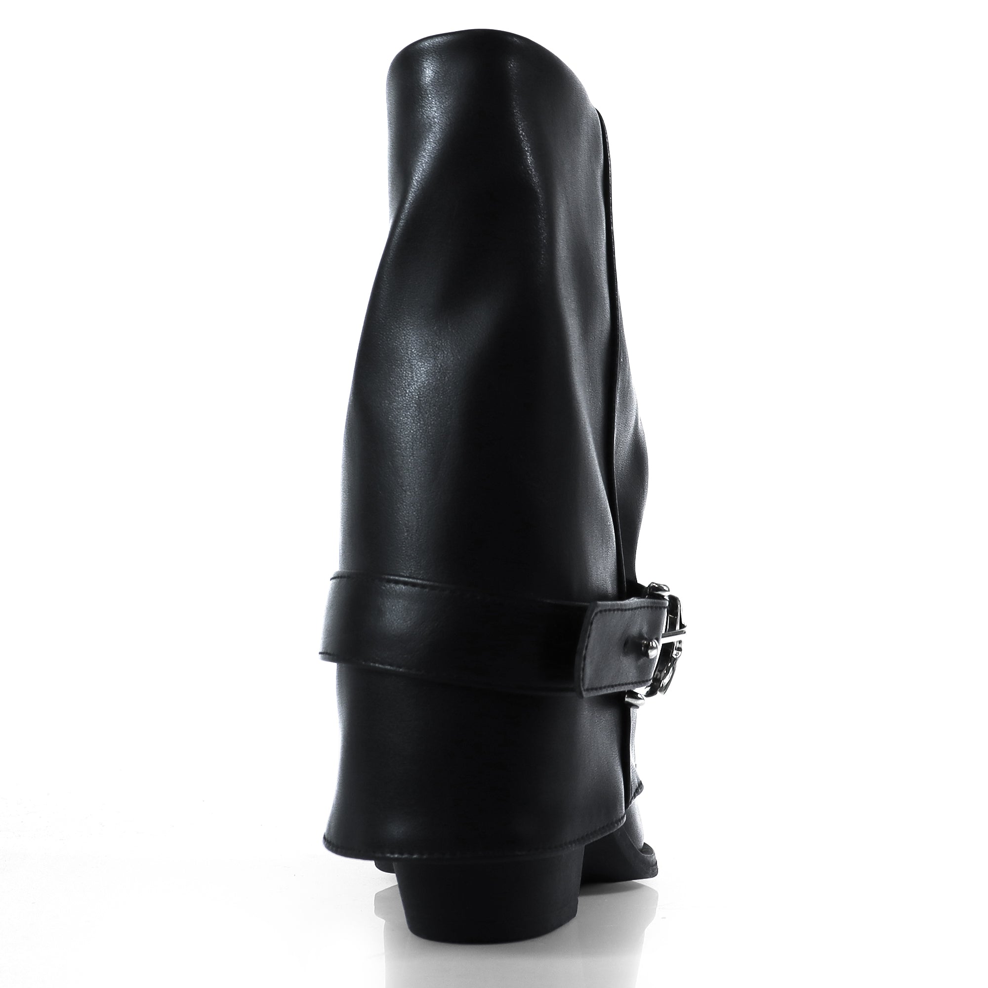 SHEILA-1  BELT BUCKLE FOLD BOOTIE BLACK
