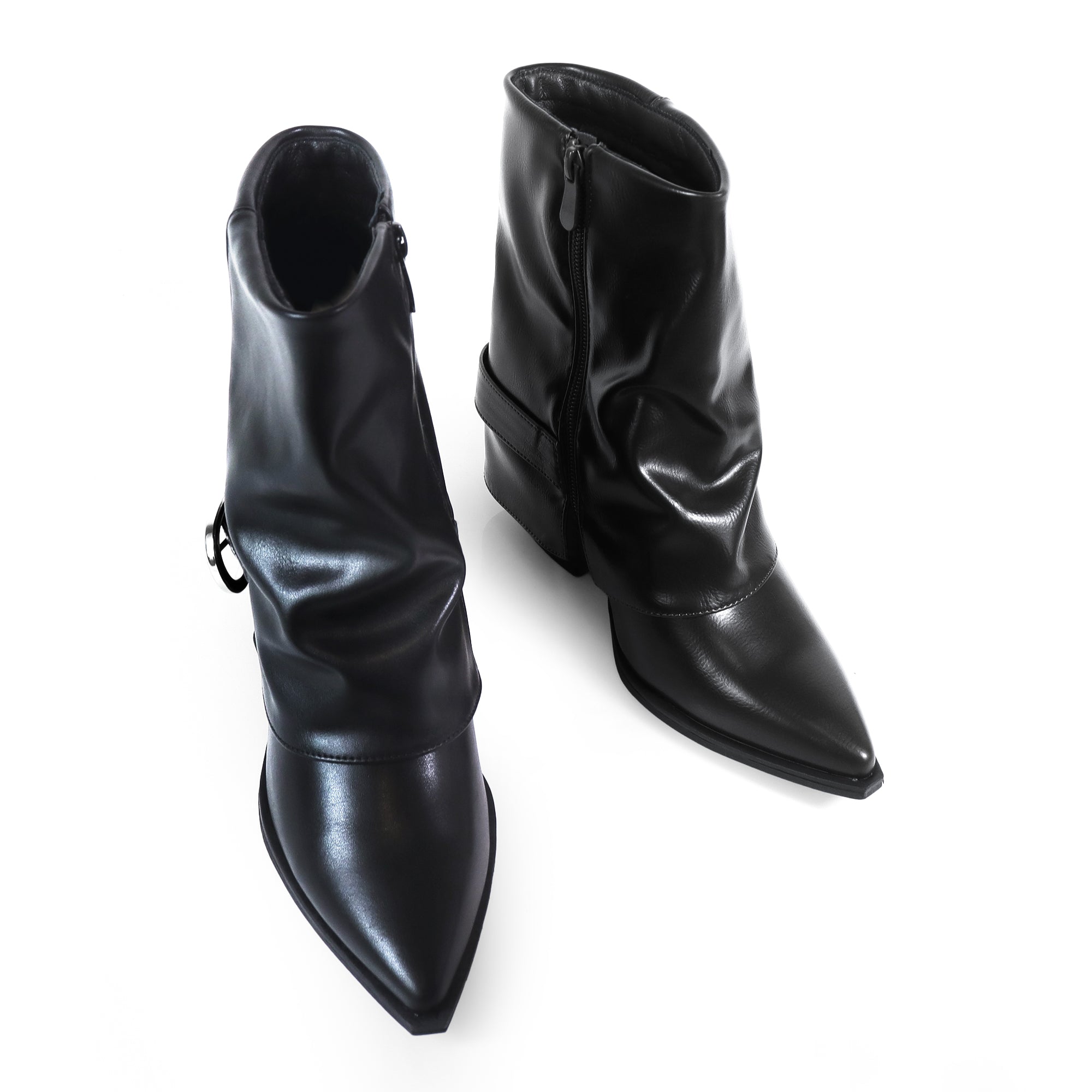 SHEILA-1  BELT BUCKLE FOLD BOOTIE BLACK