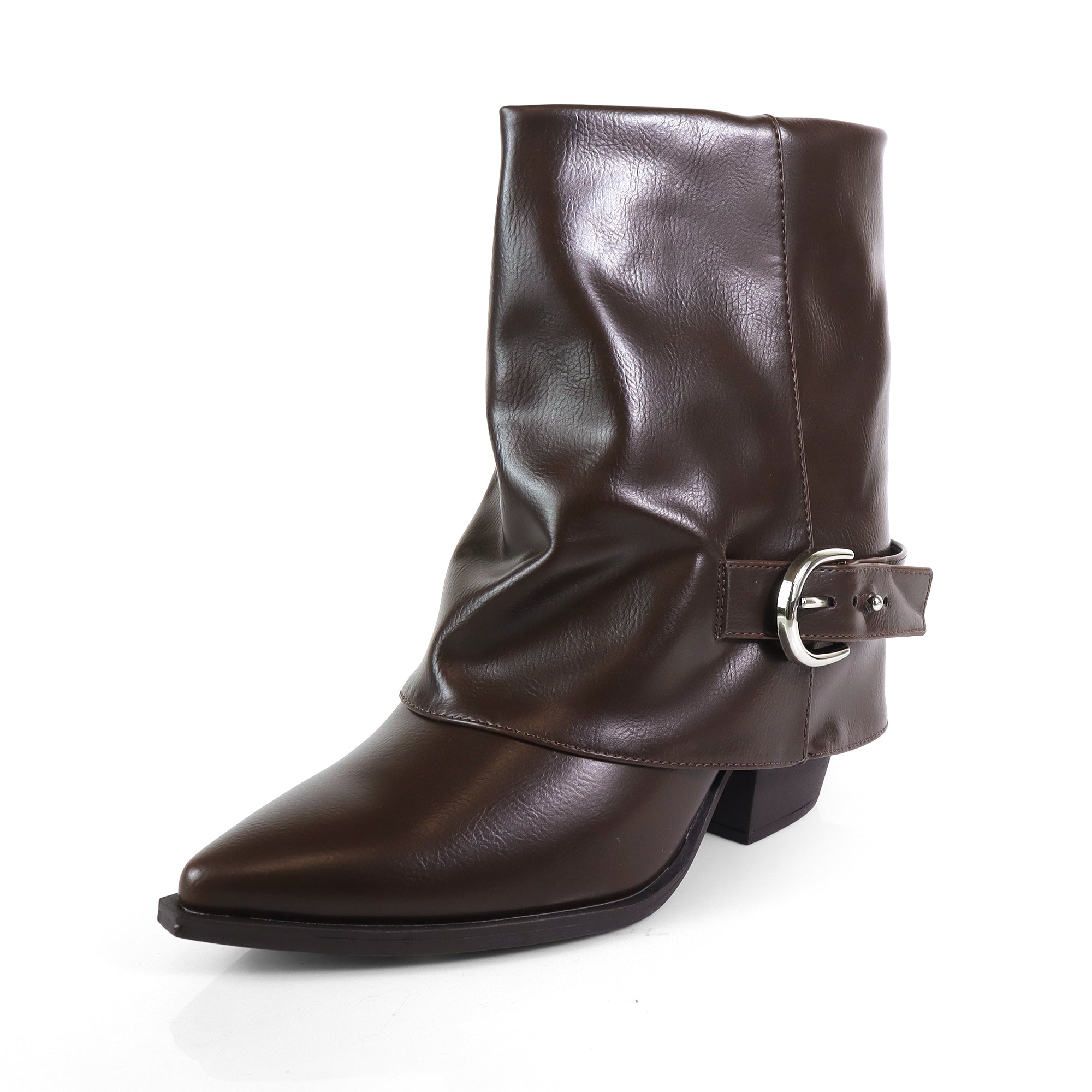SHEILA-1  BELT BUCKLE FOLD BOOTIE BROWN