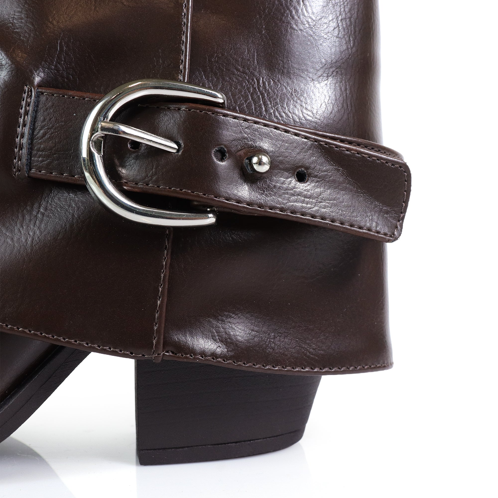 SHEILA-1  BELT BUCKLE FOLD BOOTIE BROWN