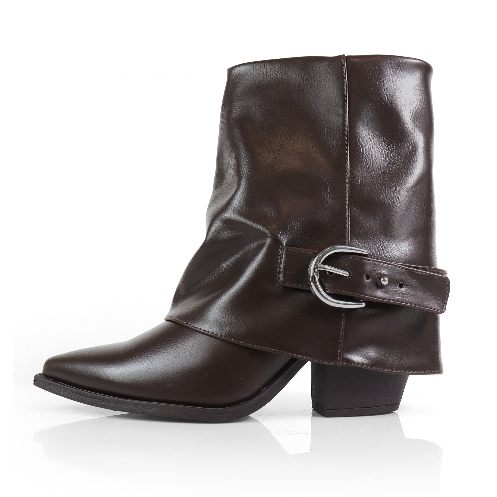 SHEILA-1  BELT BUCKLE FOLD BOOTIE BROWN