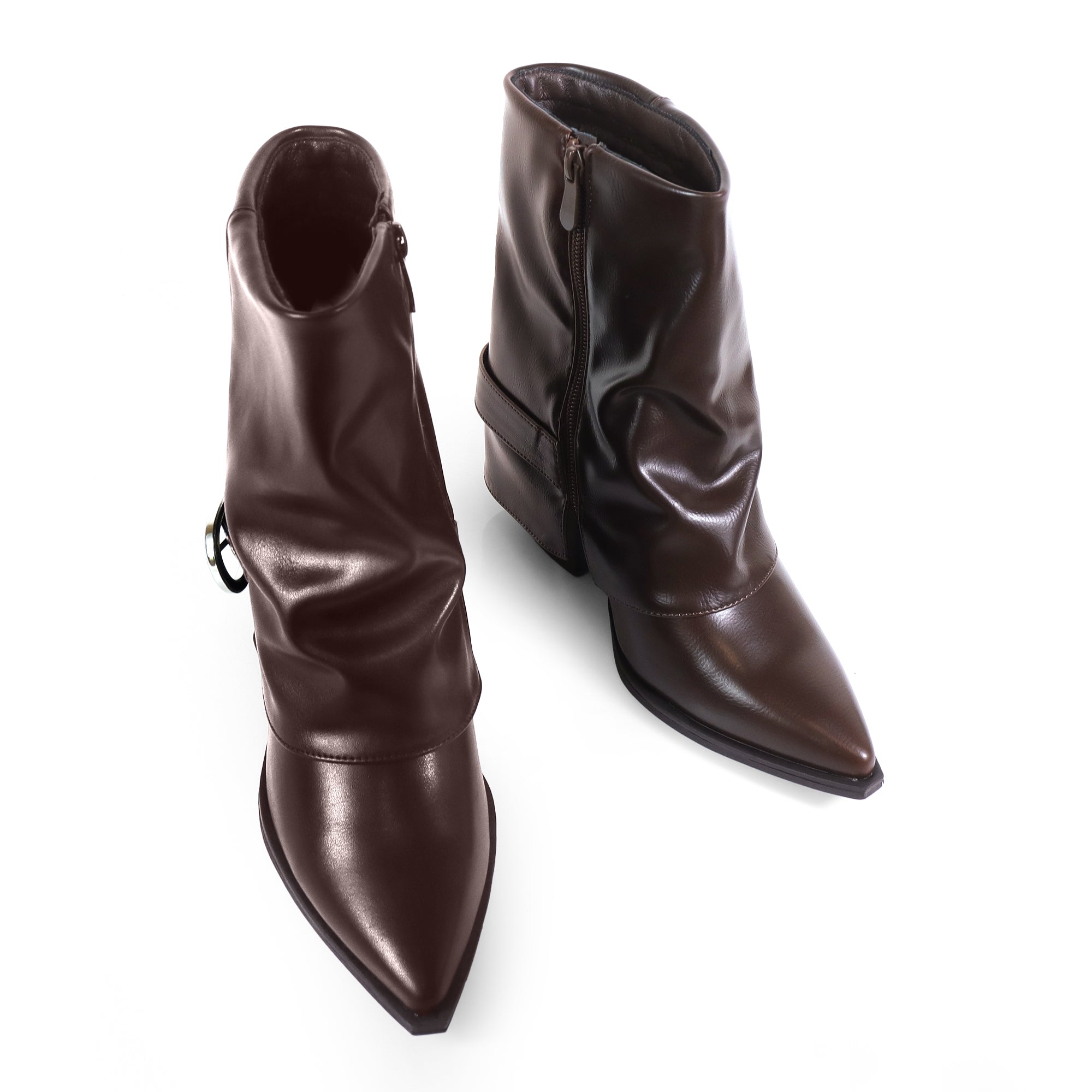 SHEILA-1  BELT BUCKLE FOLD BOOTIE BROWN