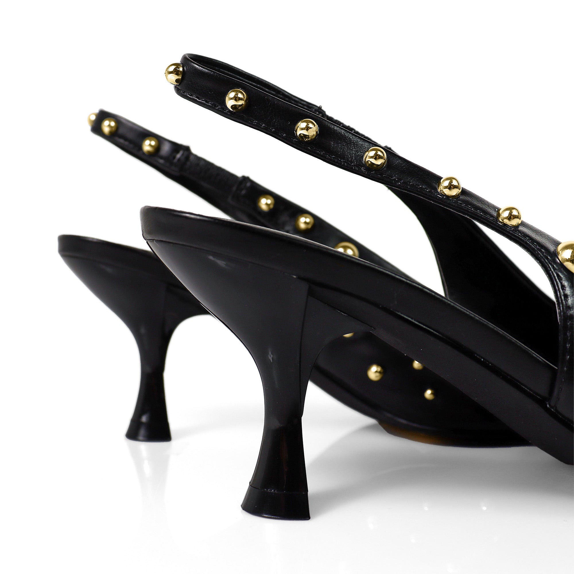 SHERRY-1 POINTY TOE STUDDED KITTEN HEEL BLACK