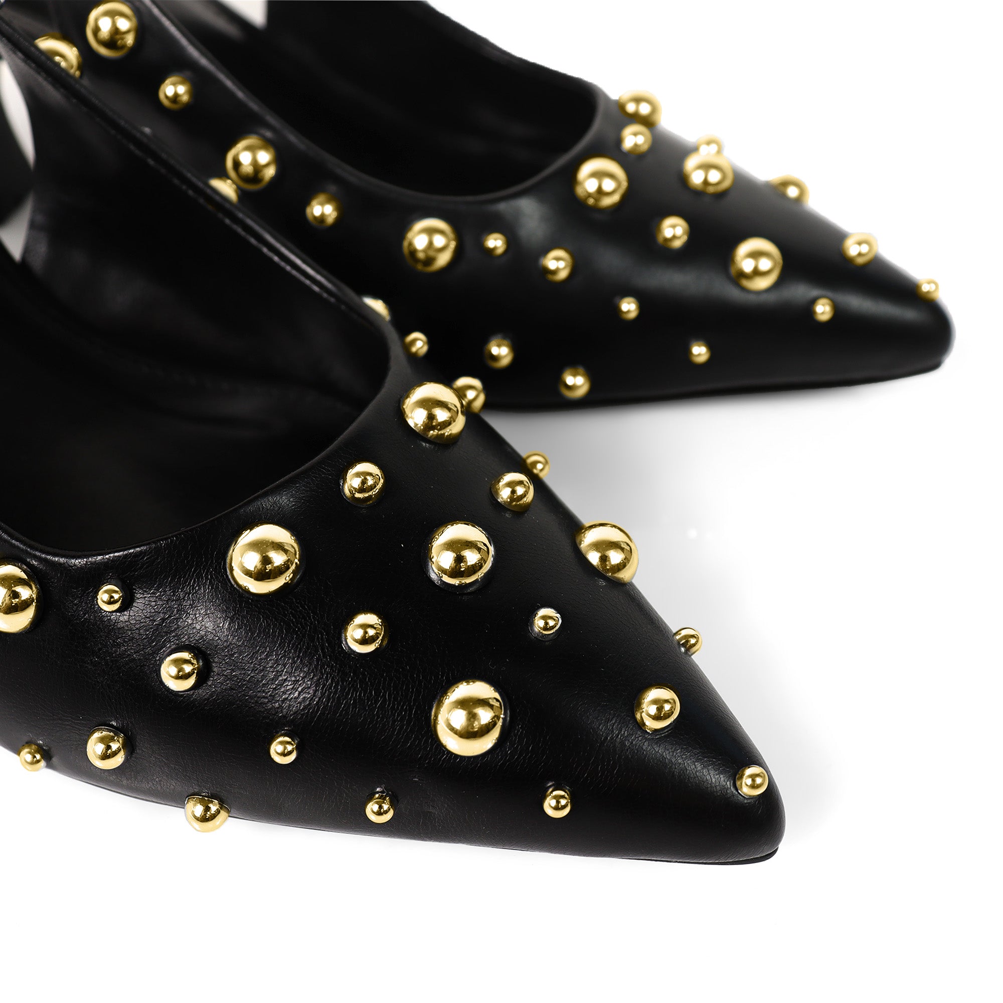 SHERRY-1 POINTY TOE STUDDED KITTEN HEEL BLACK