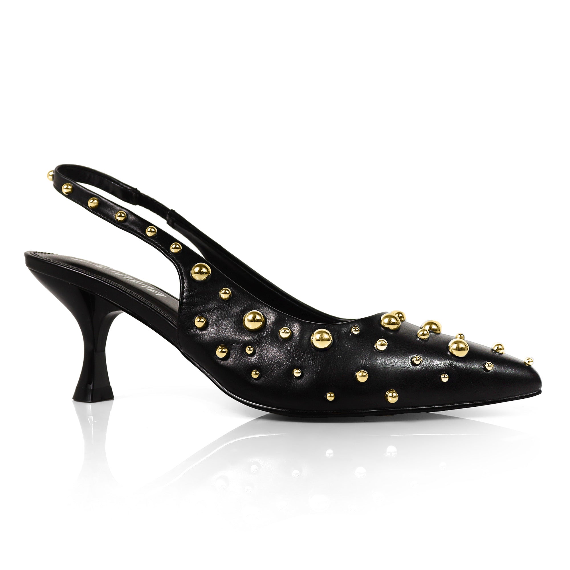 SHERRY-1 POINTY TOE STUDDED KITTEN HEEL BLACK