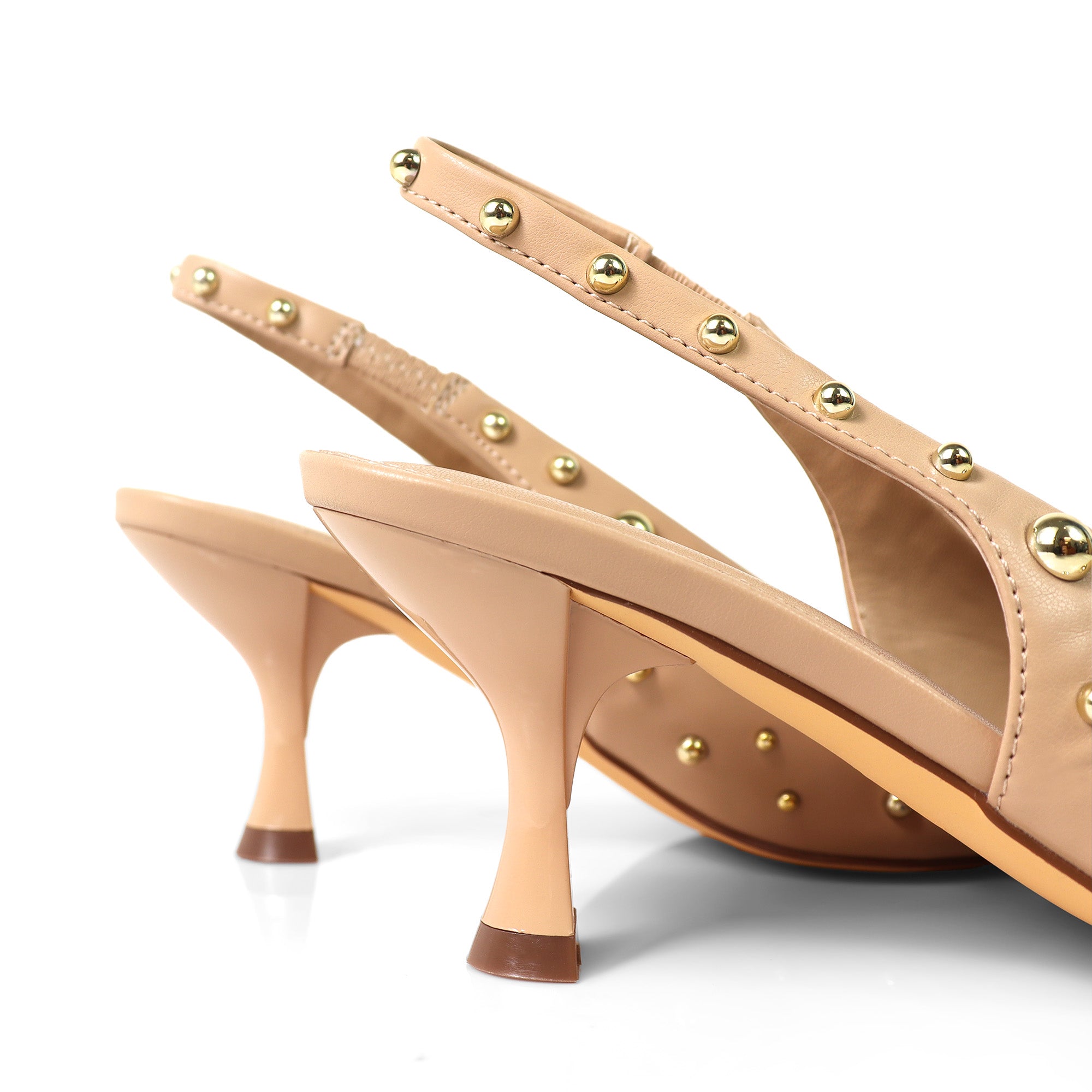SHERRY-1 POINTY TOE STUDDED KITTEN HEEL NUDE