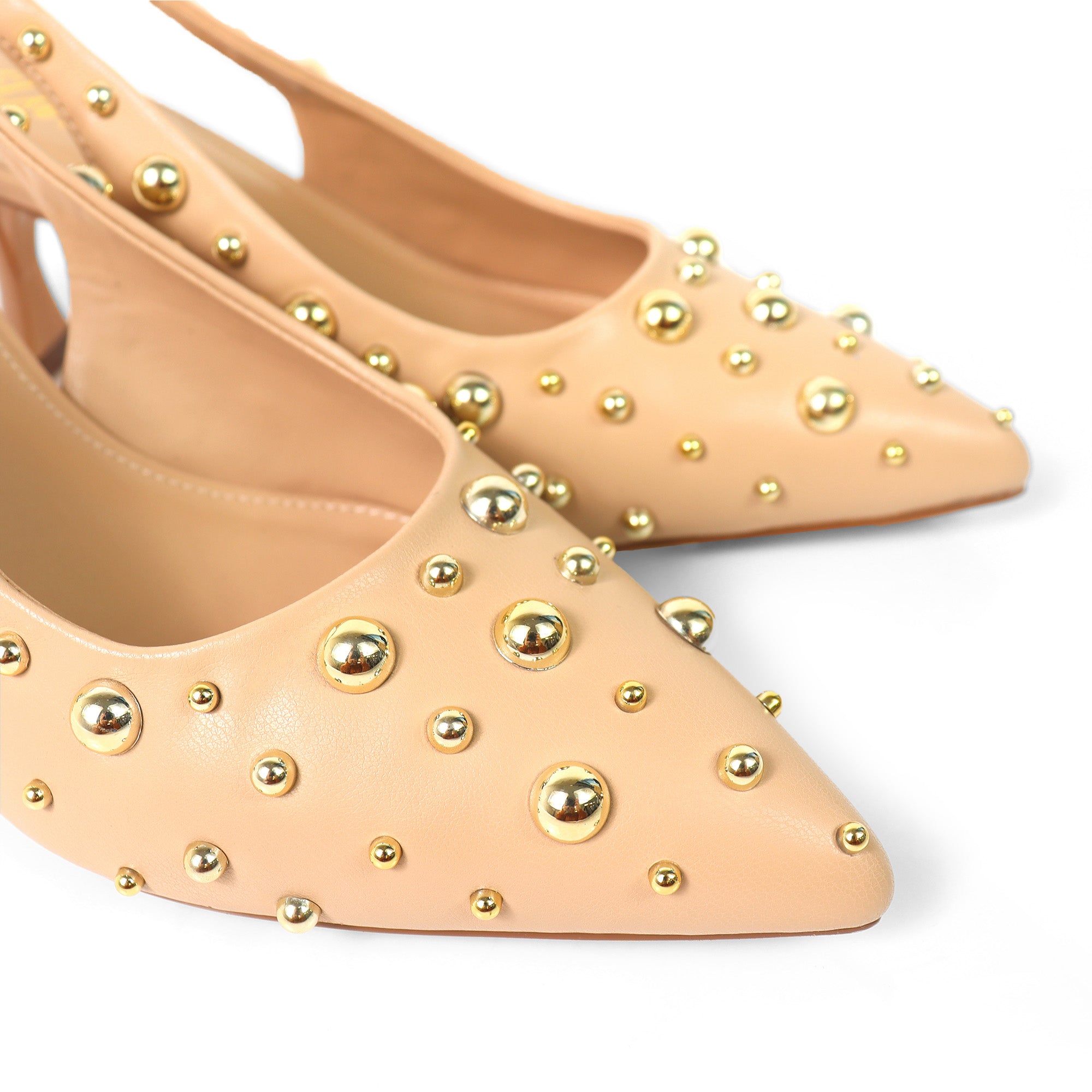 SHERRY-1 POINTY TOE STUDDED KITTEN HEEL NUDE