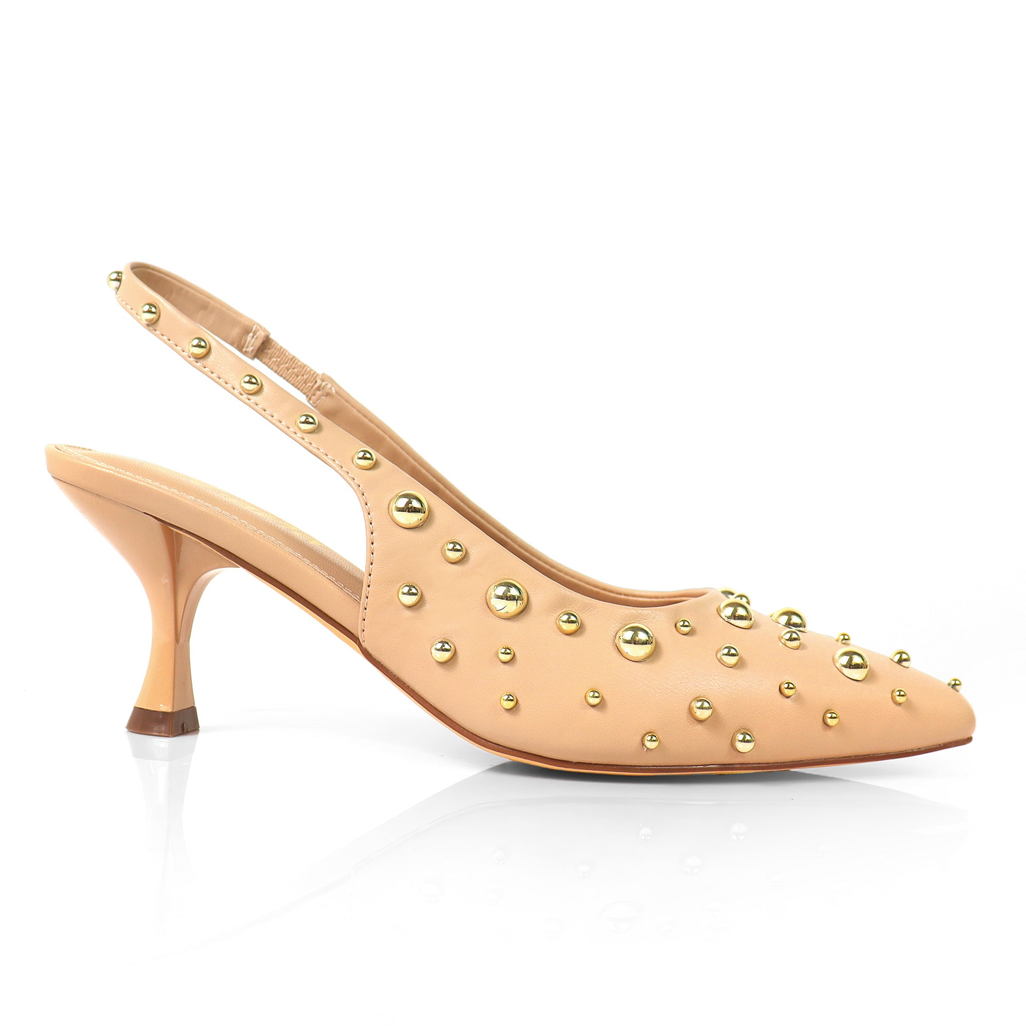 SHERRY-1 POINTY TOE STUDDED KITTEN HEEL NUDE