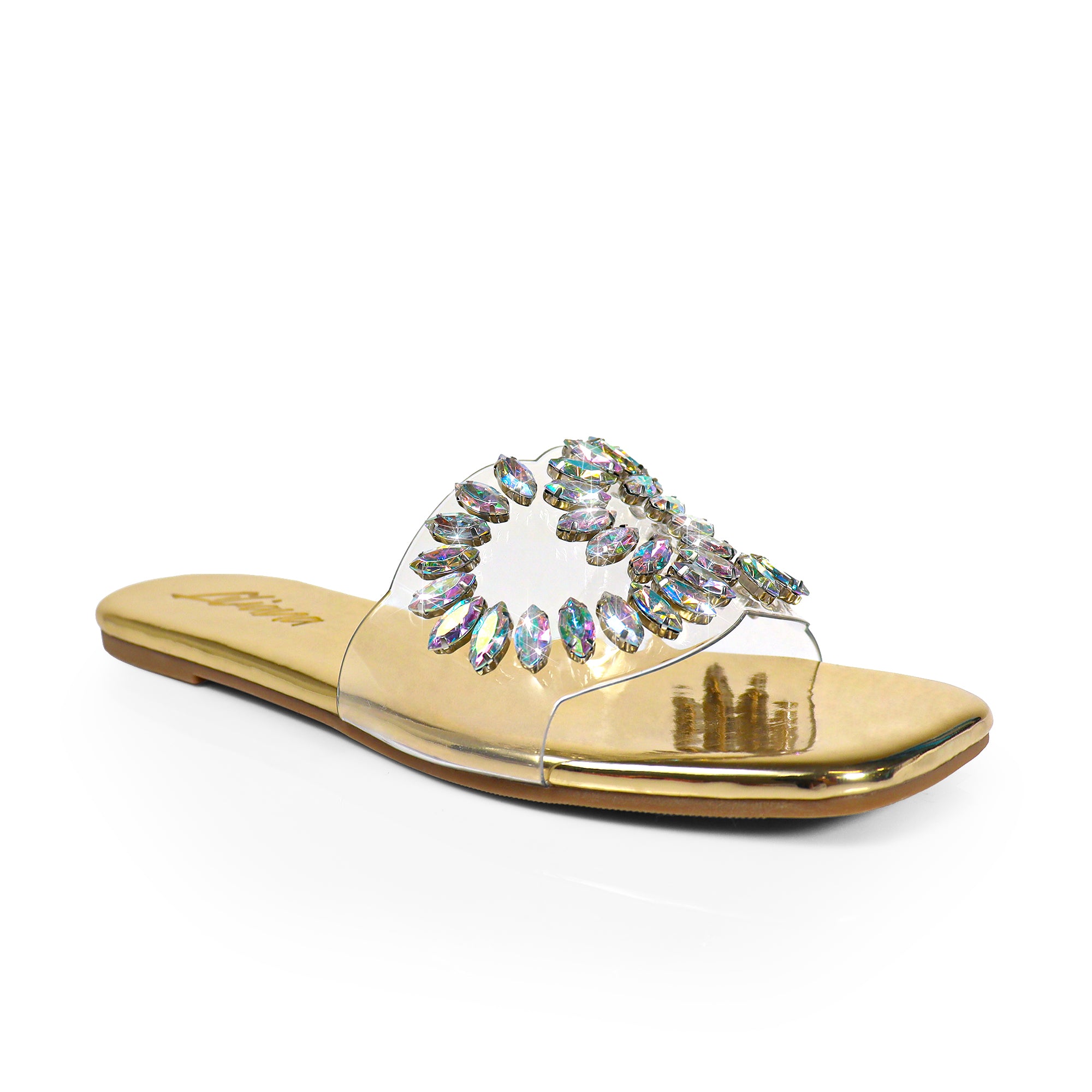 SHINEE-132 OPEN TOE JEWELRY SANDAL GOLD