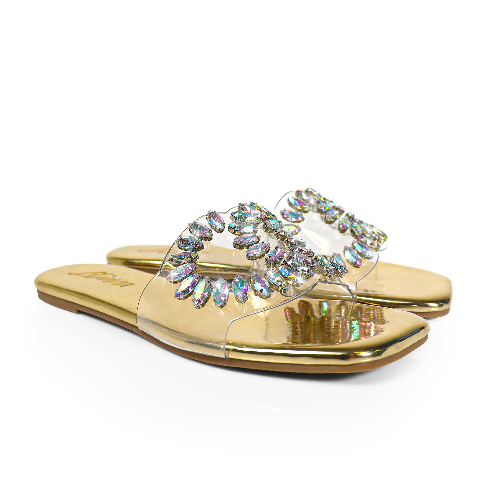SHINEE-132 OPEN TOE JEWELRY SANDAL GOLD
