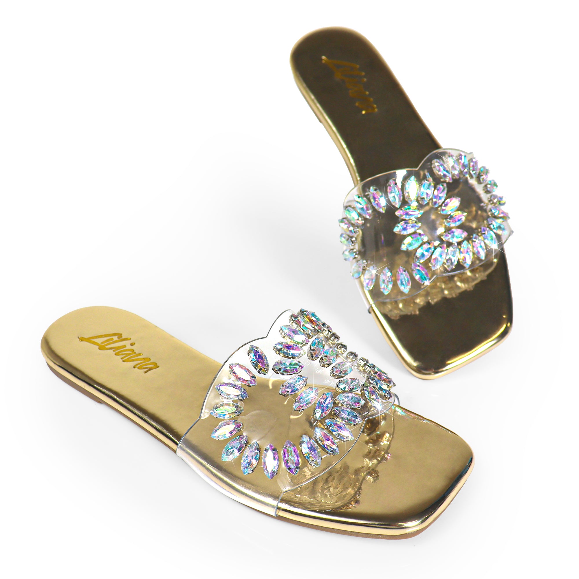 SHINEE-132 OPEN TOE JEWELRY SANDAL GOLD