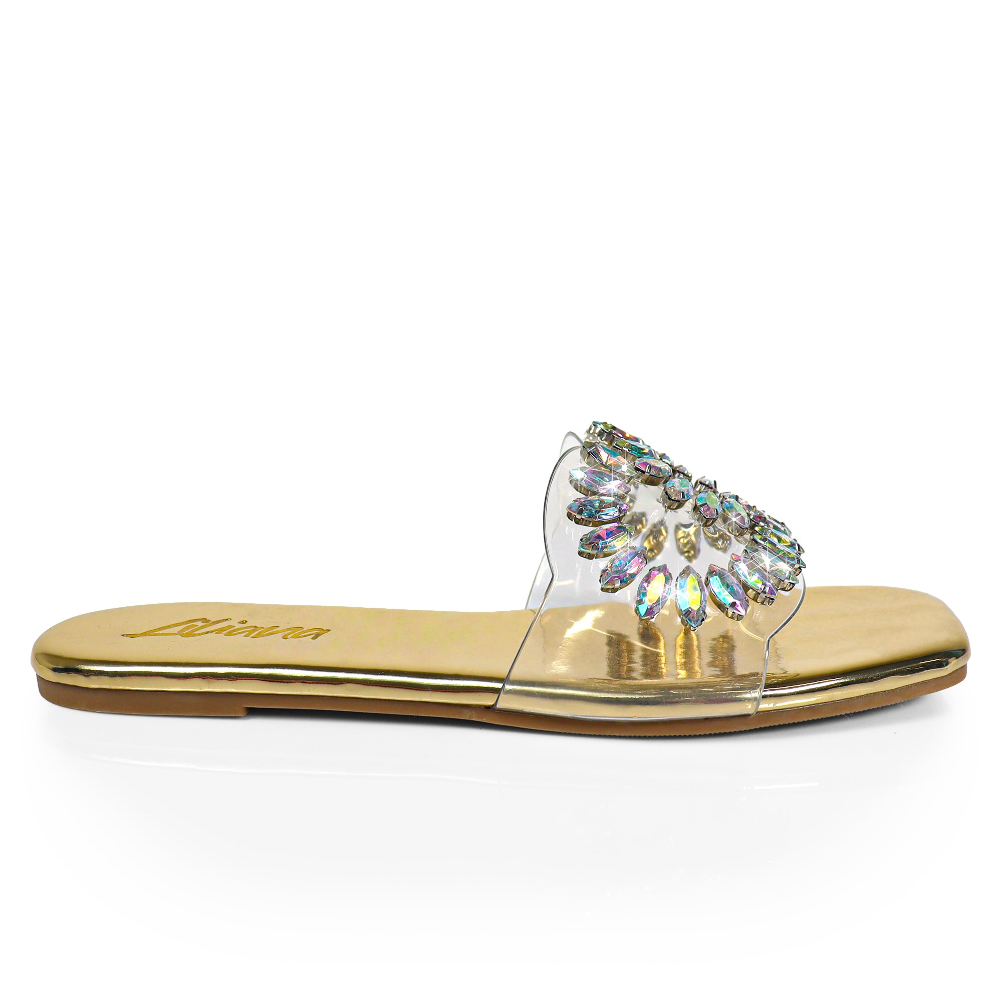 SHINEE-132 OPEN TOE JEWELRY SANDAL GOLD