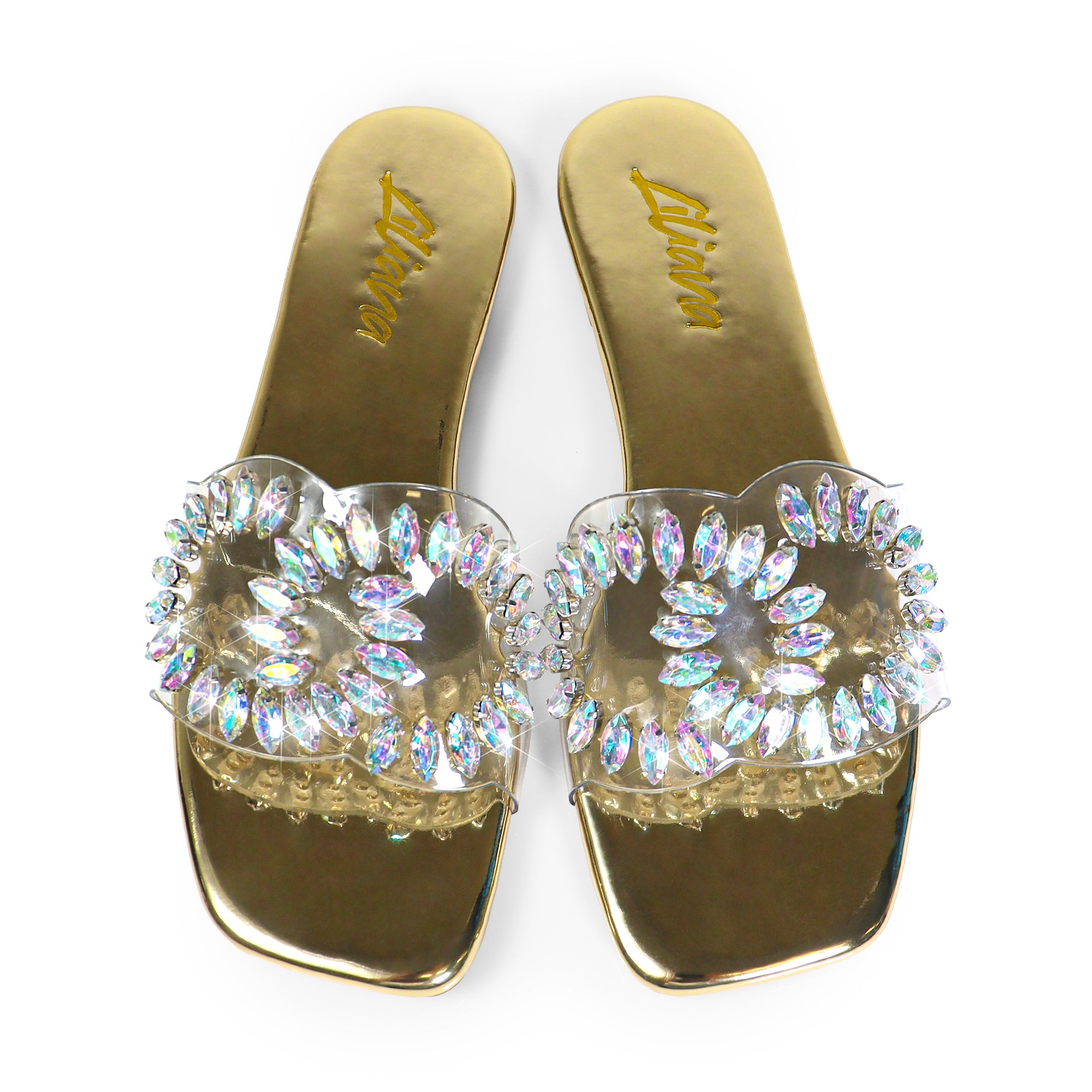 SHINEE-132 OPEN TOE JEWELRY SANDAL GOLD