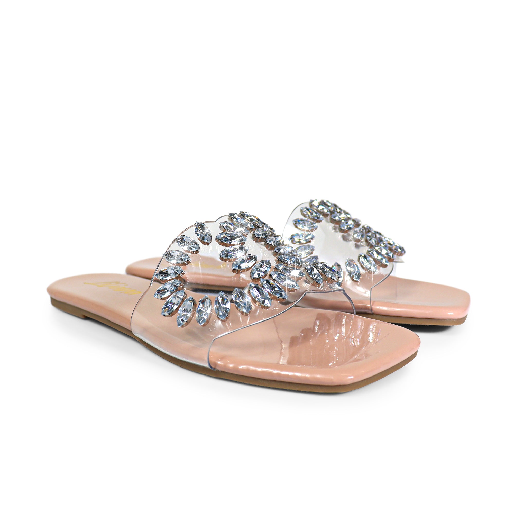 SHINEE-132 OPEN TOE JEWELRY SANDAL NUDE