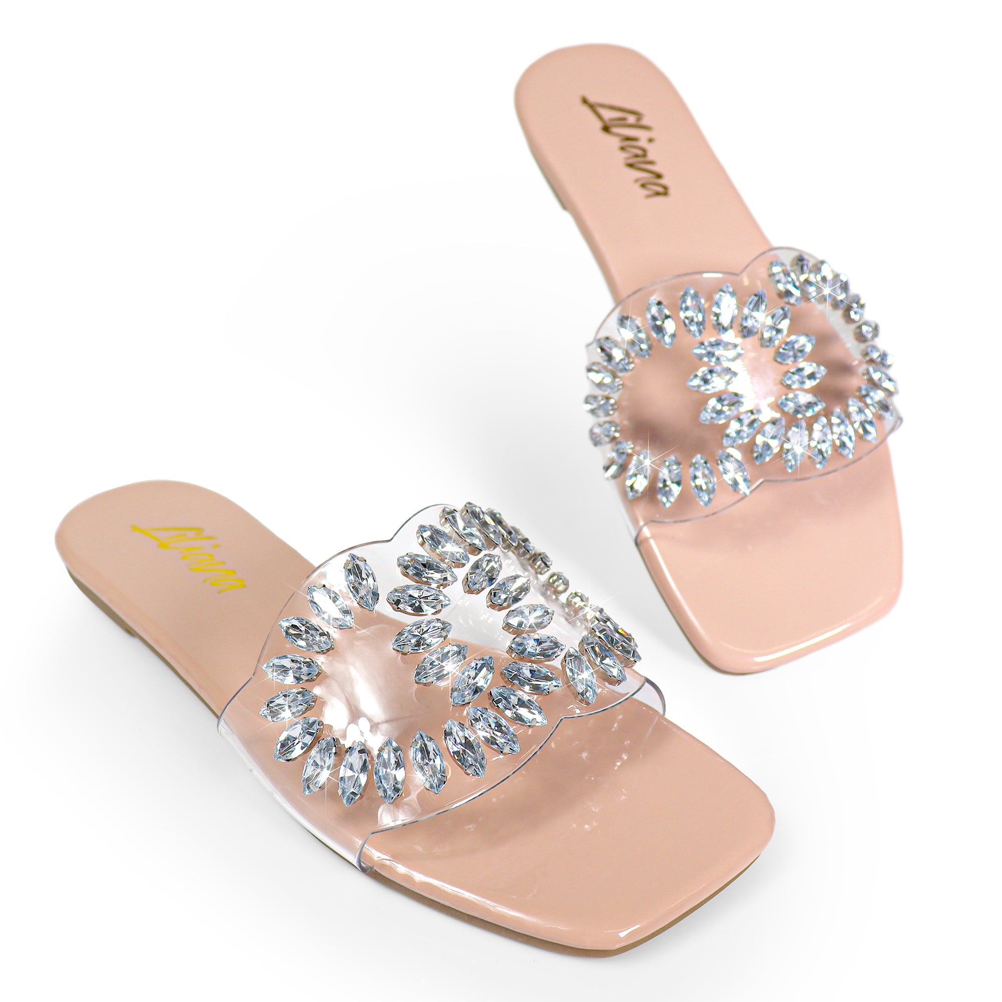 SHINEE-132 OPEN TOE JEWELRY SANDAL NUDE