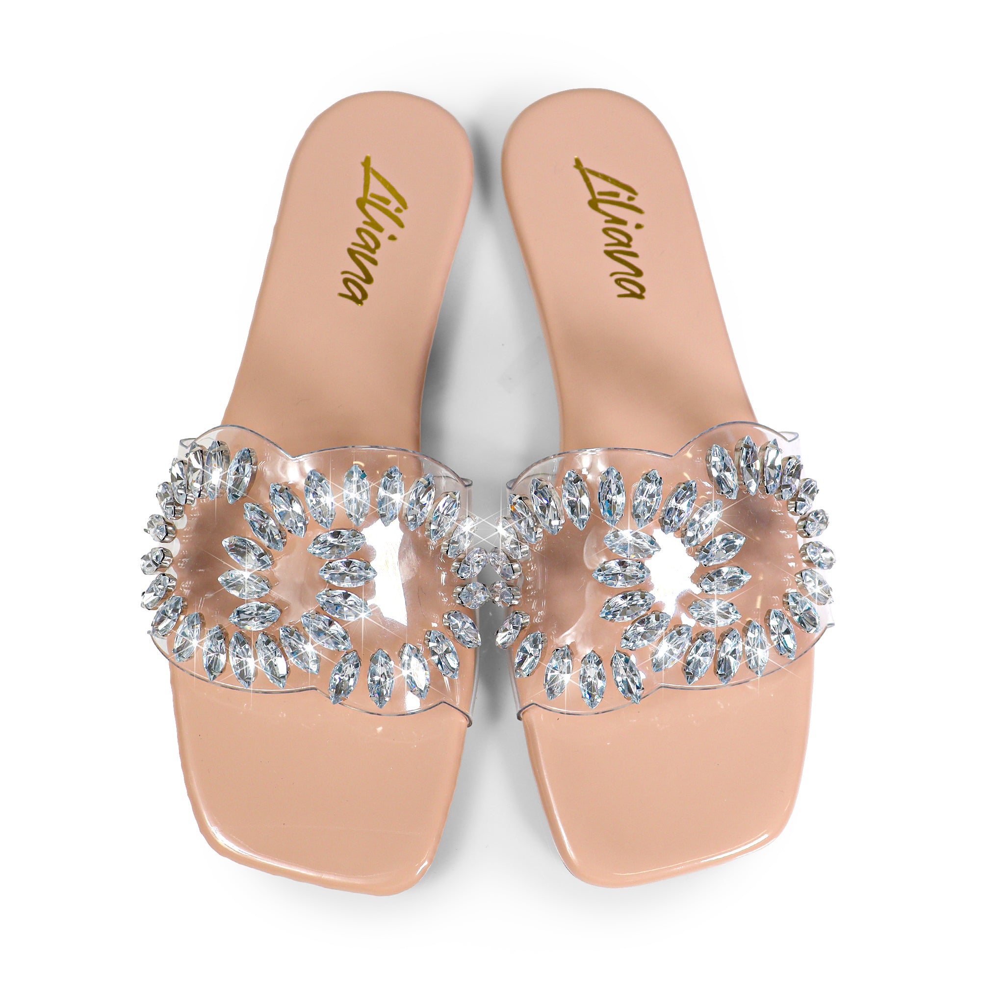 SHINEE-132 OPEN TOE JEWELRY SANDAL NUDE