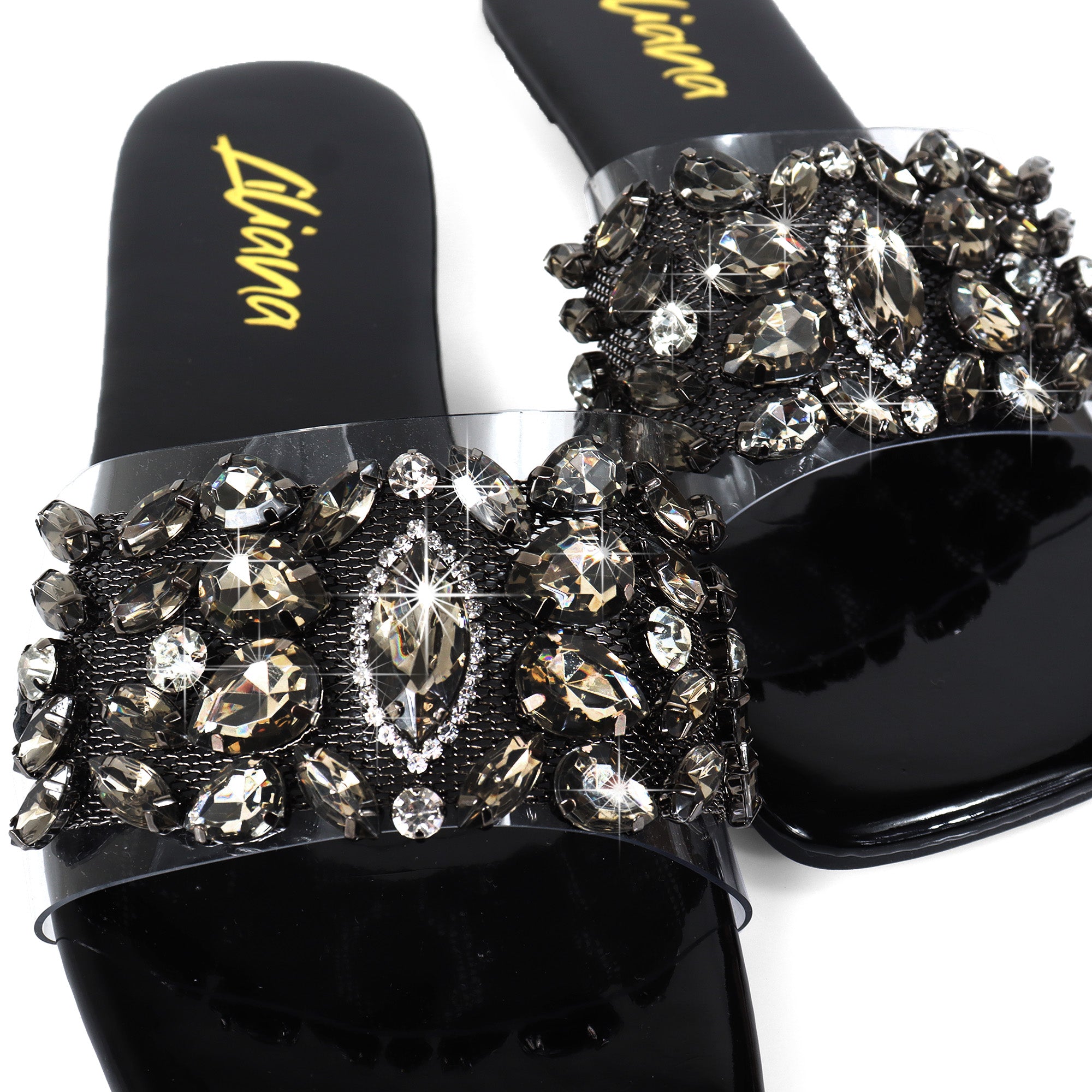 SHINEE-142 SQUARED TOE RHINSTONE SANDAL BLACK