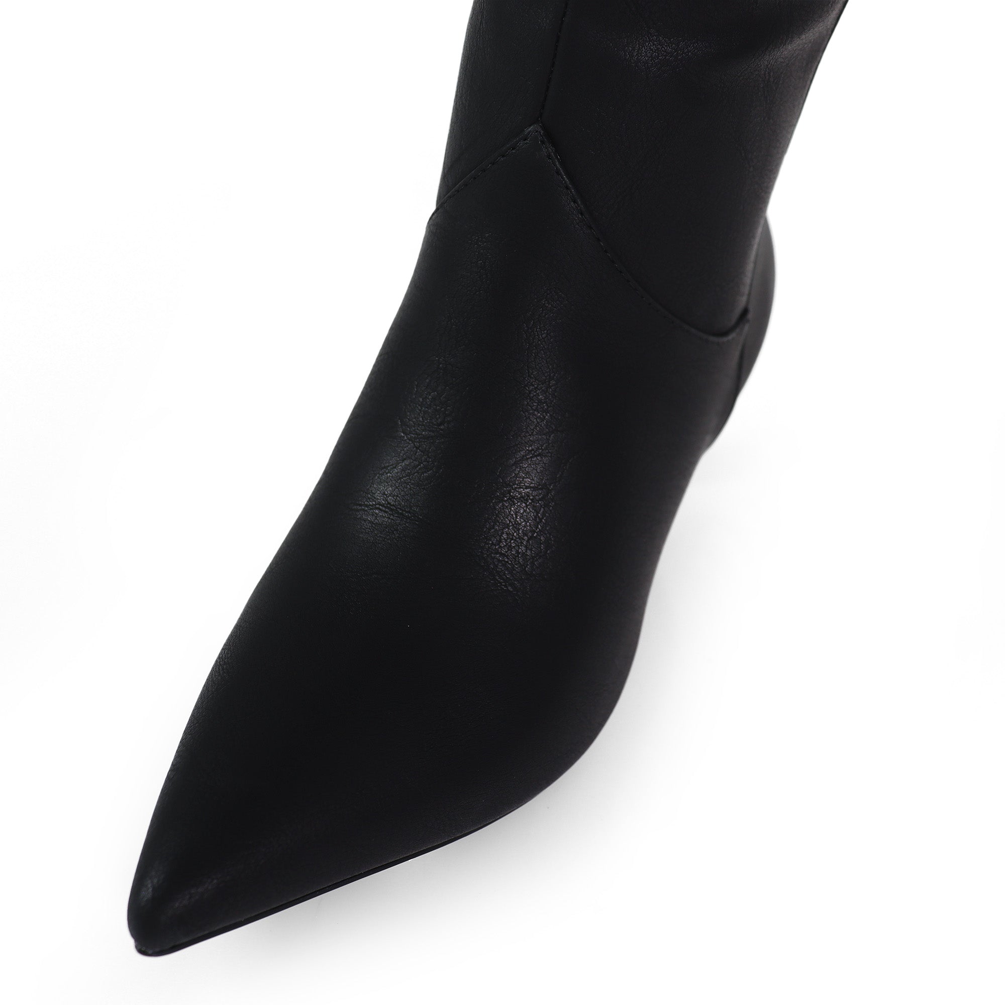 SHIRLEY-1 POINTED TOE BOOTS W/ KITTEN HEEL BLACK PU
