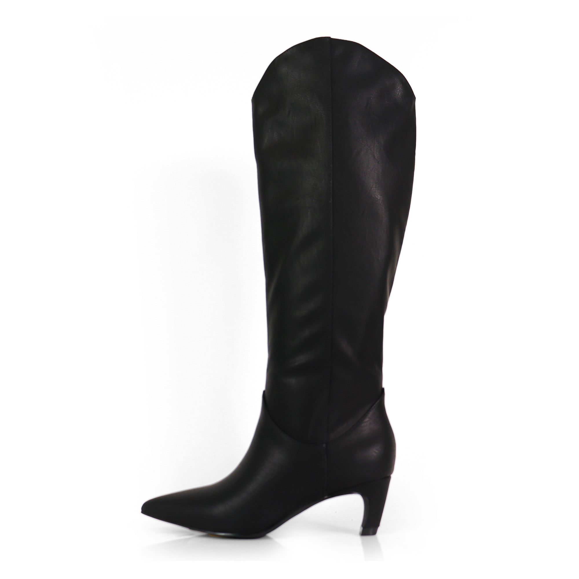 SHIRLEY-1 POINTED TOE BOOTS W/ KITTEN HEEL BLACK PU