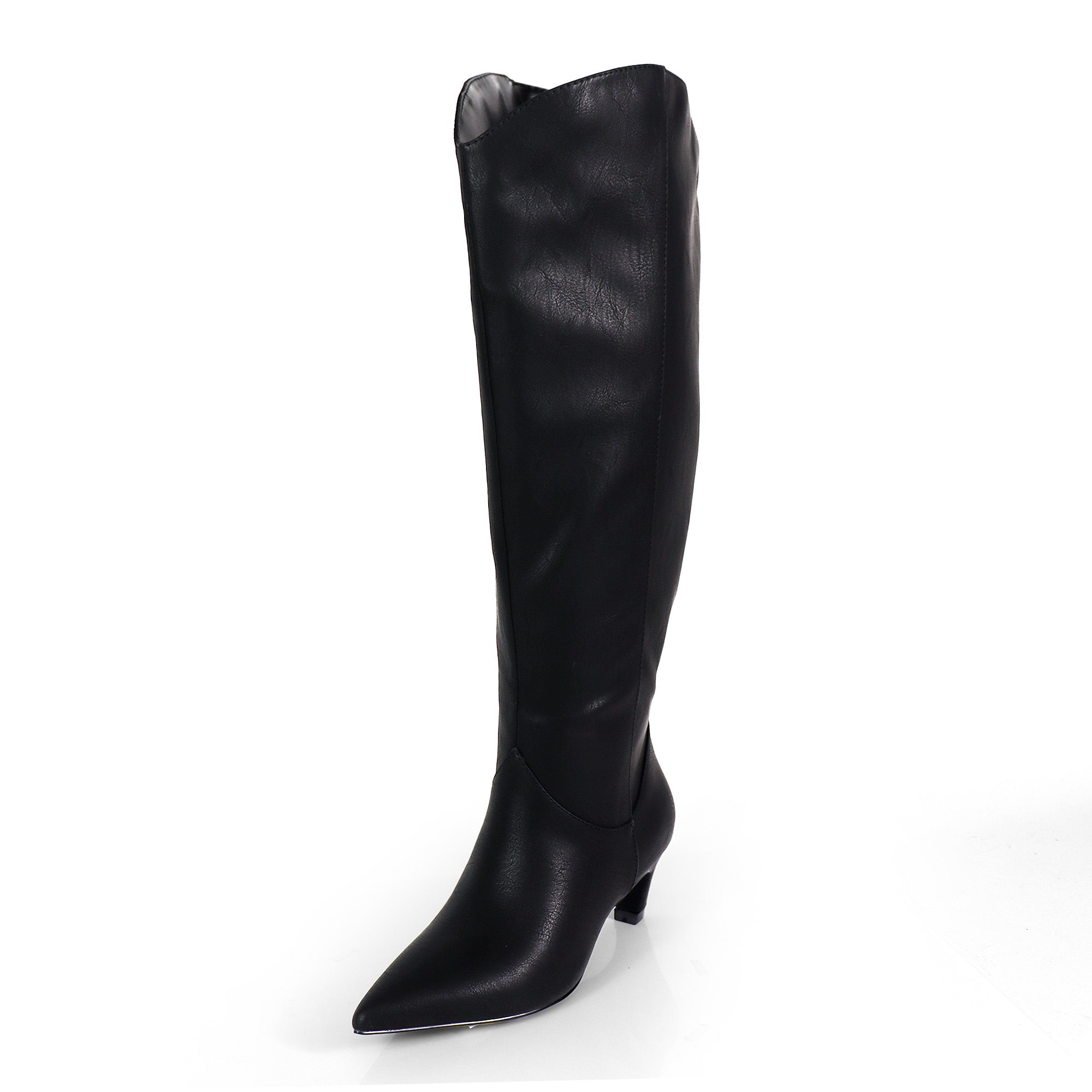 SHIRLEY-1 POINTED TOE BOOTS W/ KITTEN HEEL BLACK PU