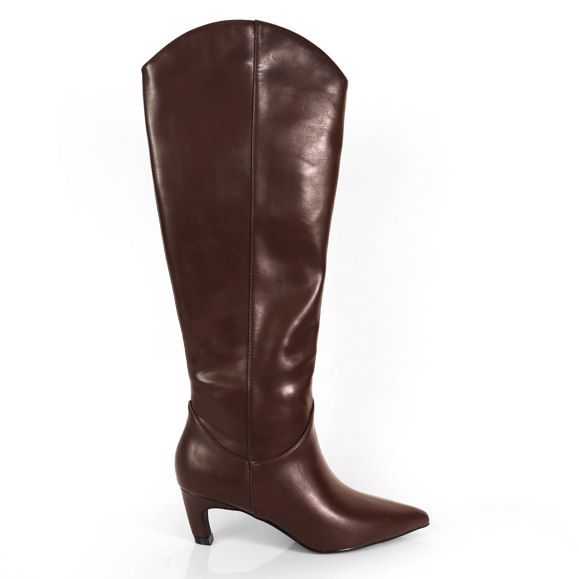 SHIRLEY-1 POINTED TOE BOOTS W/ KITTEN HEEL CHOCOLATE PU