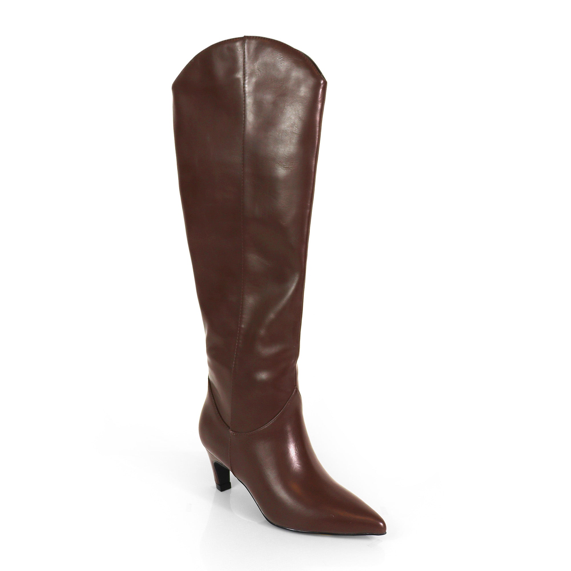 SHIRLEY-1 POINTED TOE BOOTS W/ KITTEN HEEL CHOCOLATE PU