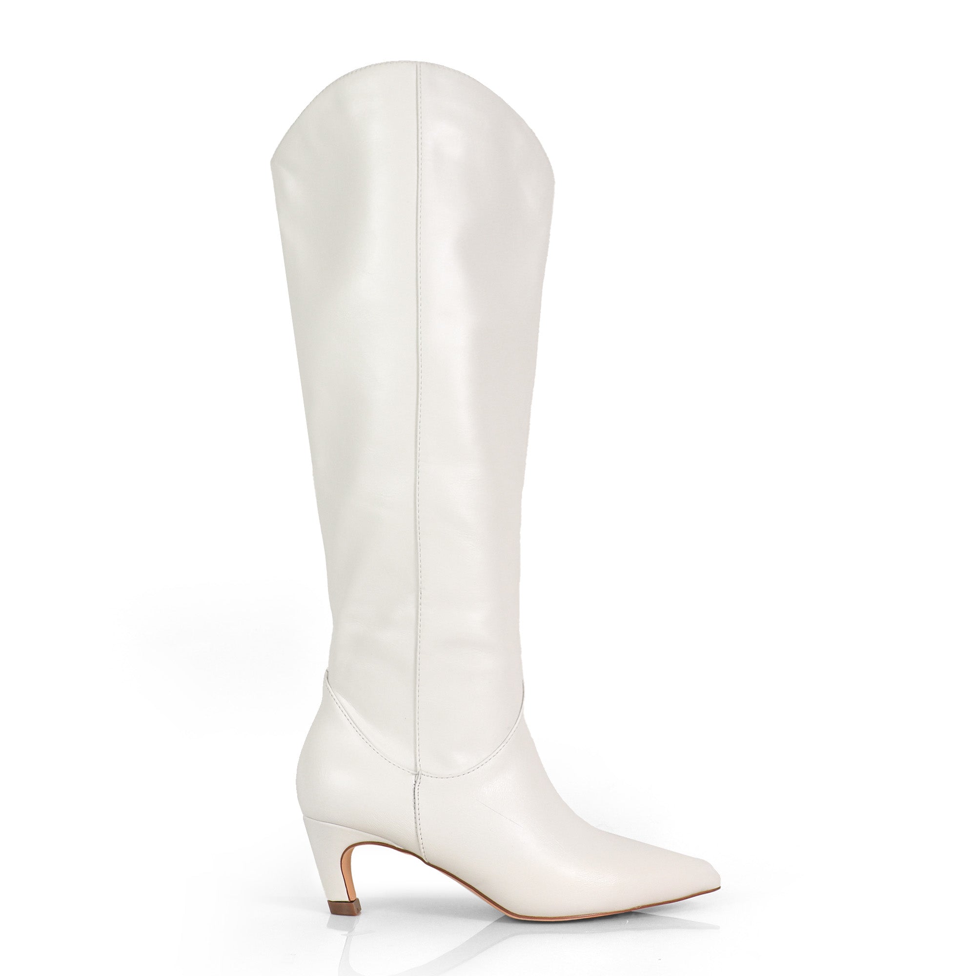 SHIRLEY-1 POINTED TOE BOOTS W/ KITTEN HEEL WHITE PU