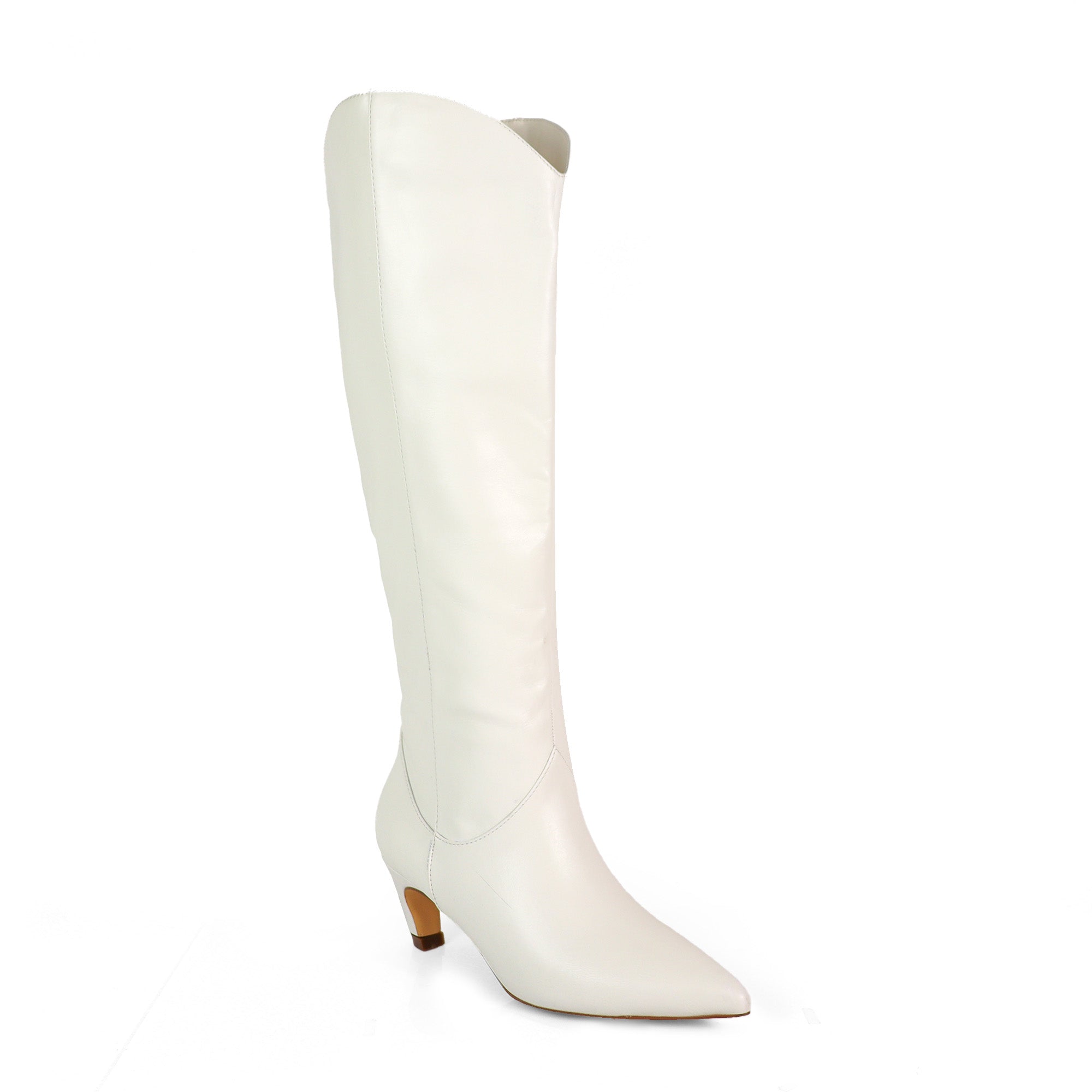 SHIRLEY-1 POINTED TOE BOOTS W/ KITTEN HEEL WHITE PU
