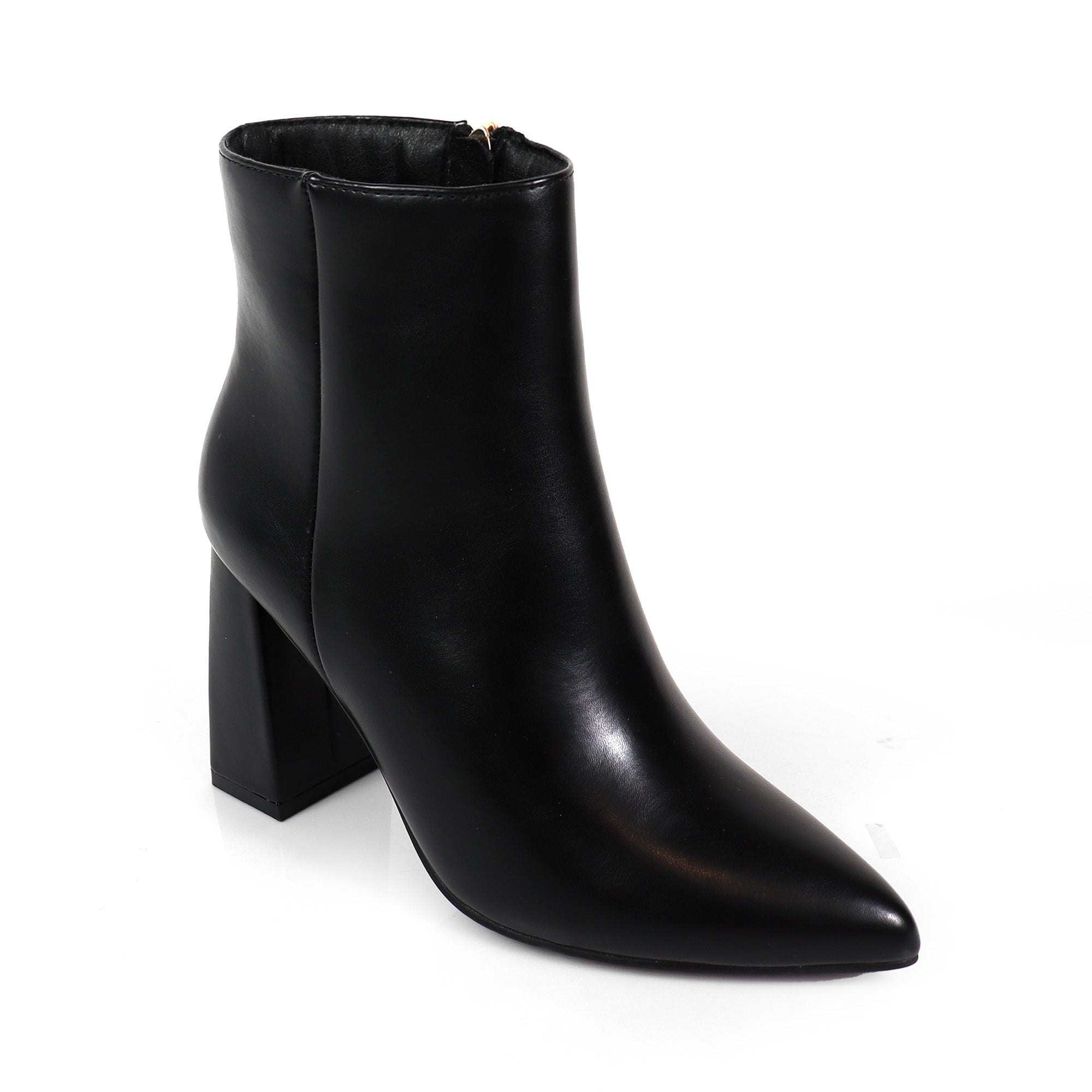 SIERRA-1 POINTED TOE ANKLE BOOT W/ TRAPEZOID HEEL BLACK