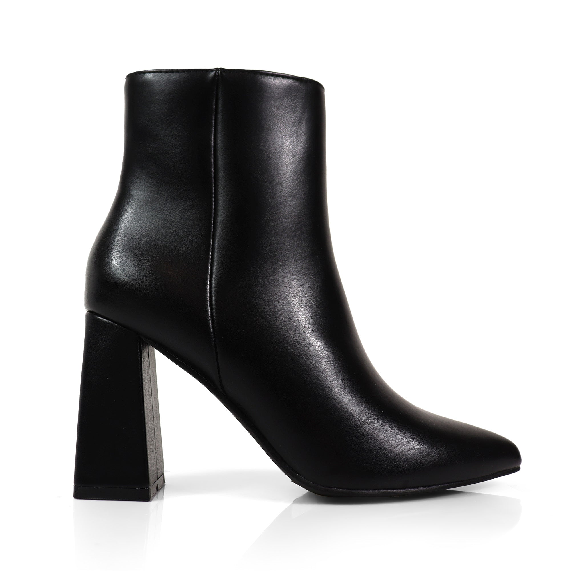 SIERRA-1 POINTED TOE ANKLE BOOT W/ TRAPEZOID HEEL BLACK