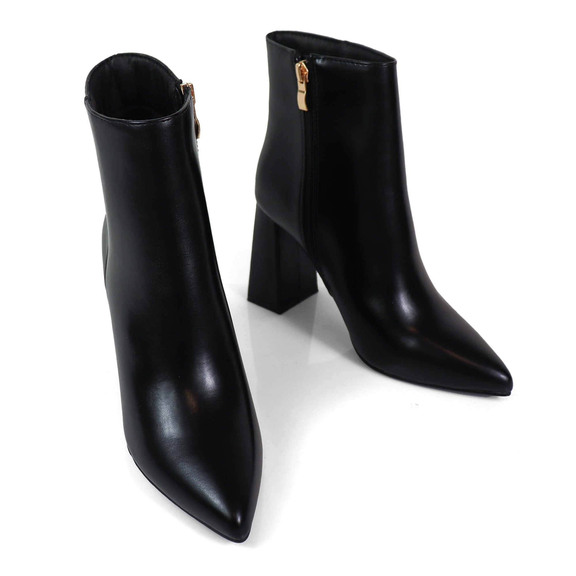 SIERRA-1 POINTED TOE ANKLE BOOT W/ TRAPEZOID HEEL BLACK