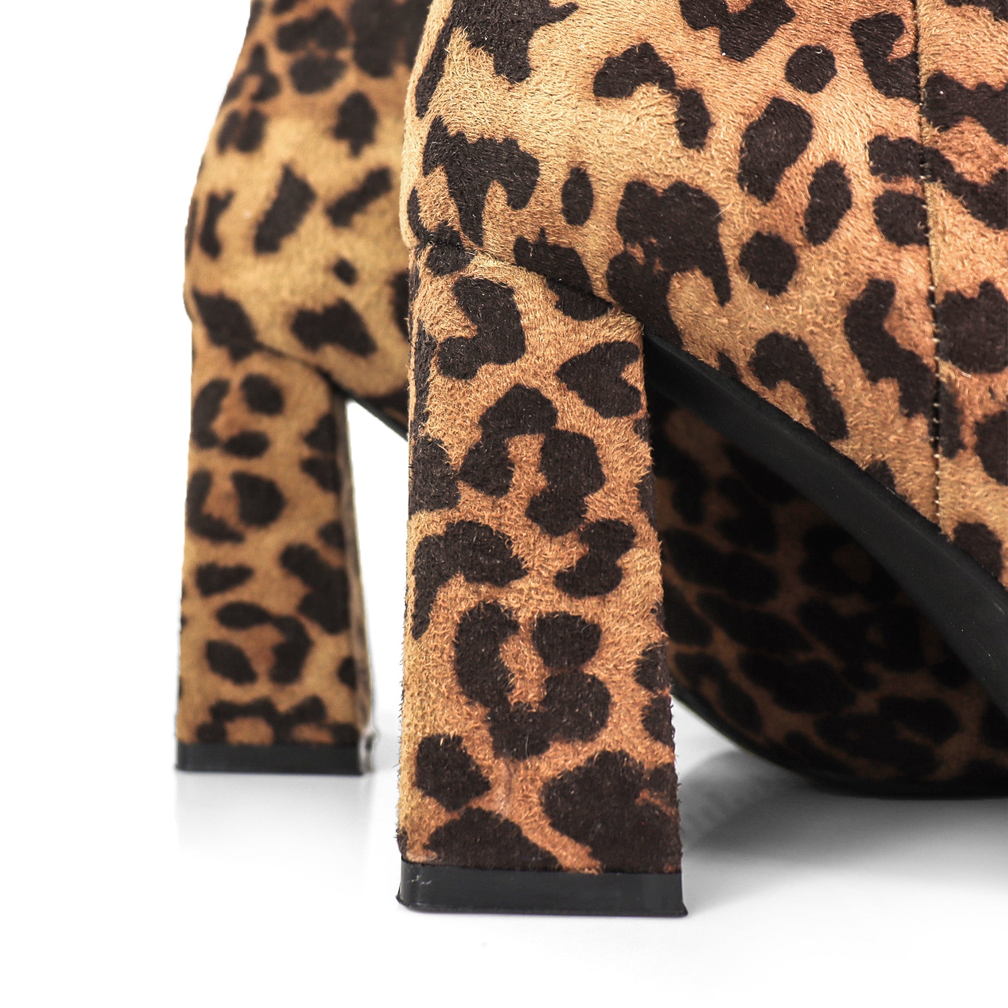 SIERRA-1 POINTED TOE ANKLE BOOT W/ TRAPEZOID HEEL LEOPARD