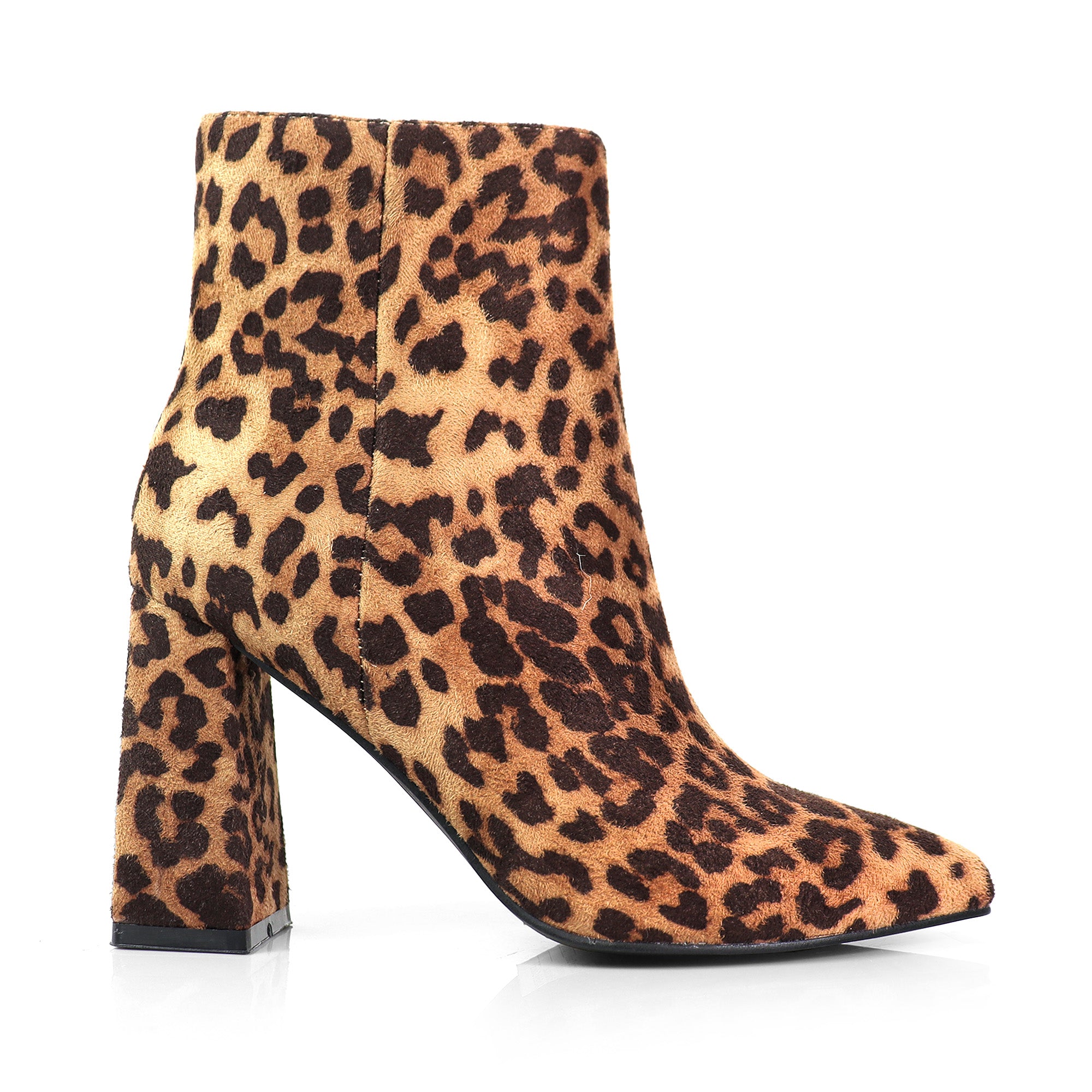 SIERRA-1 POINTED TOE ANKLE BOOT W/ TRAPEZOID HEEL LEOPARD