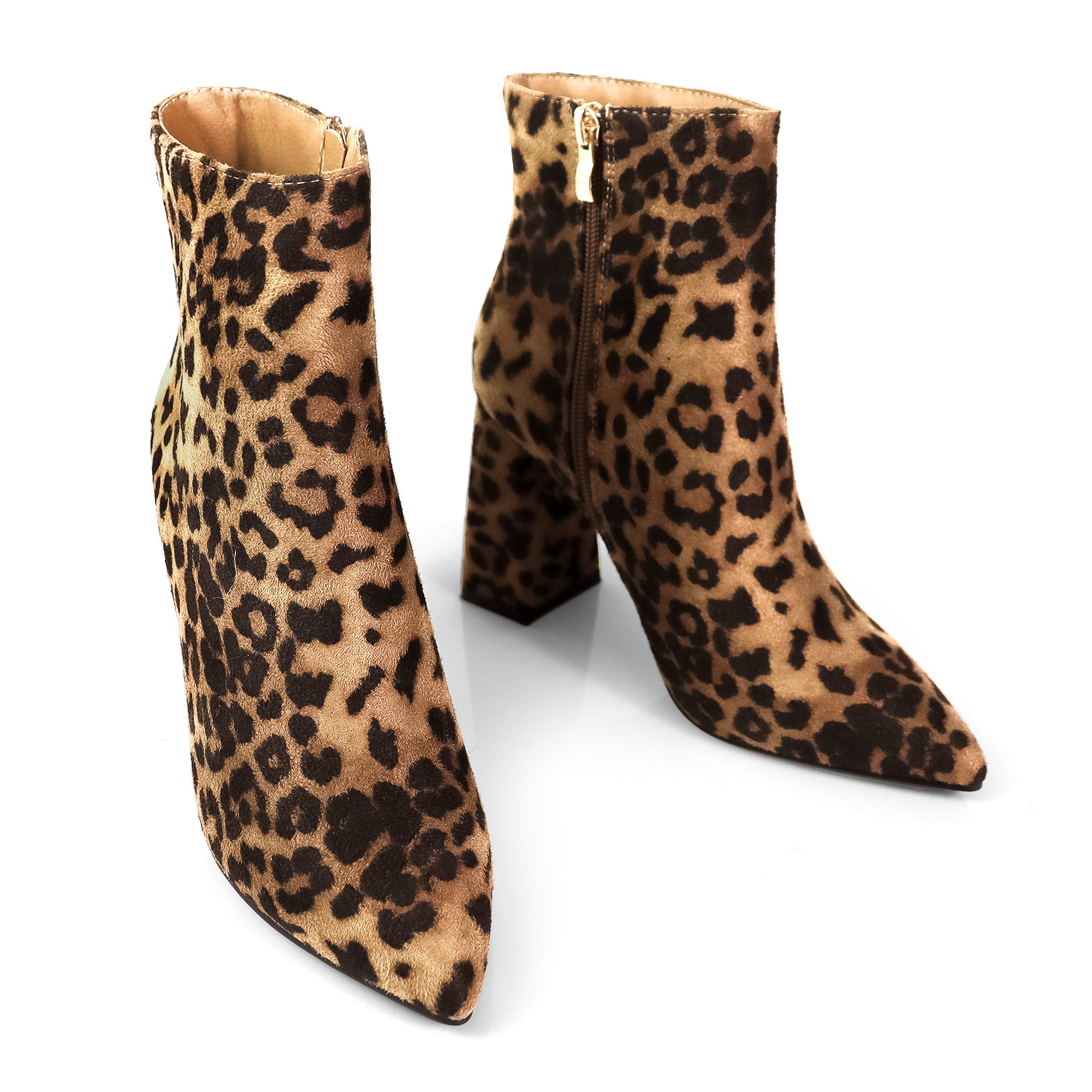 SIERRA-1 POINTED TOE ANKLE BOOT W/ TRAPEZOID HEEL LEOPARD