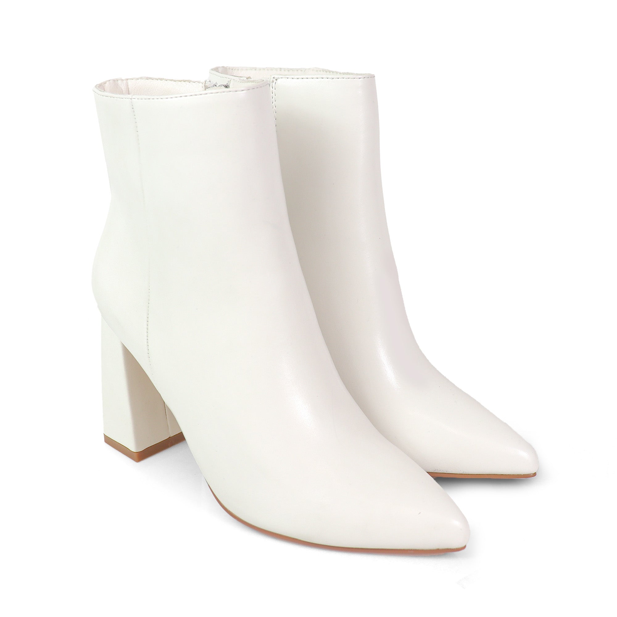 SIERRA-1 POINTED TOE ANKLE BOOT W/ TRAPEZOID HEEL WHITE