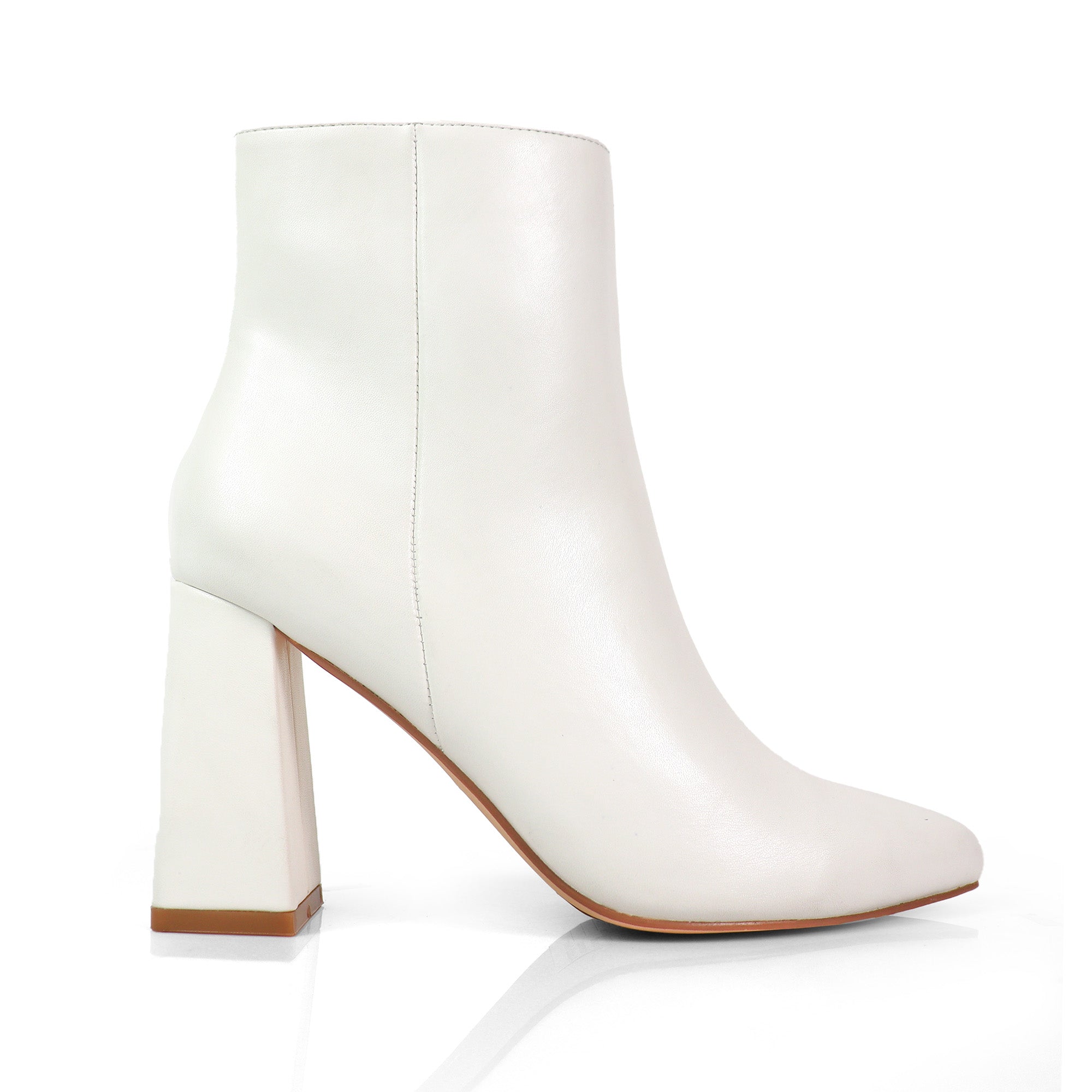 SIERRA-1 POINTED TOE ANKLE BOOT W/ TRAPEZOID HEEL WHITE