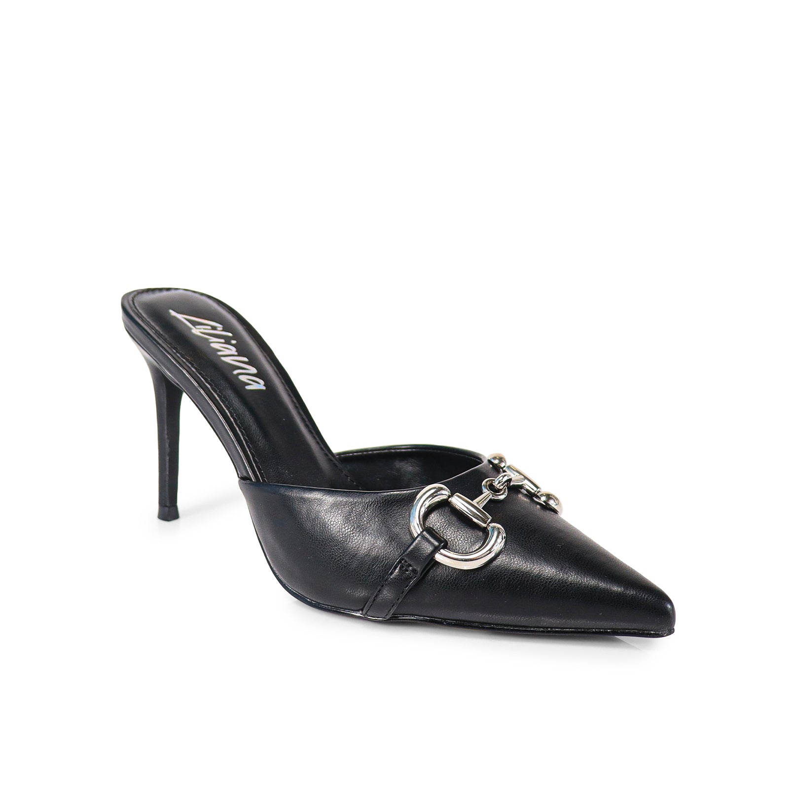 SILLA-9 POINTED TOE MID HEEL PUMP WITH BUCKLE-BLACK