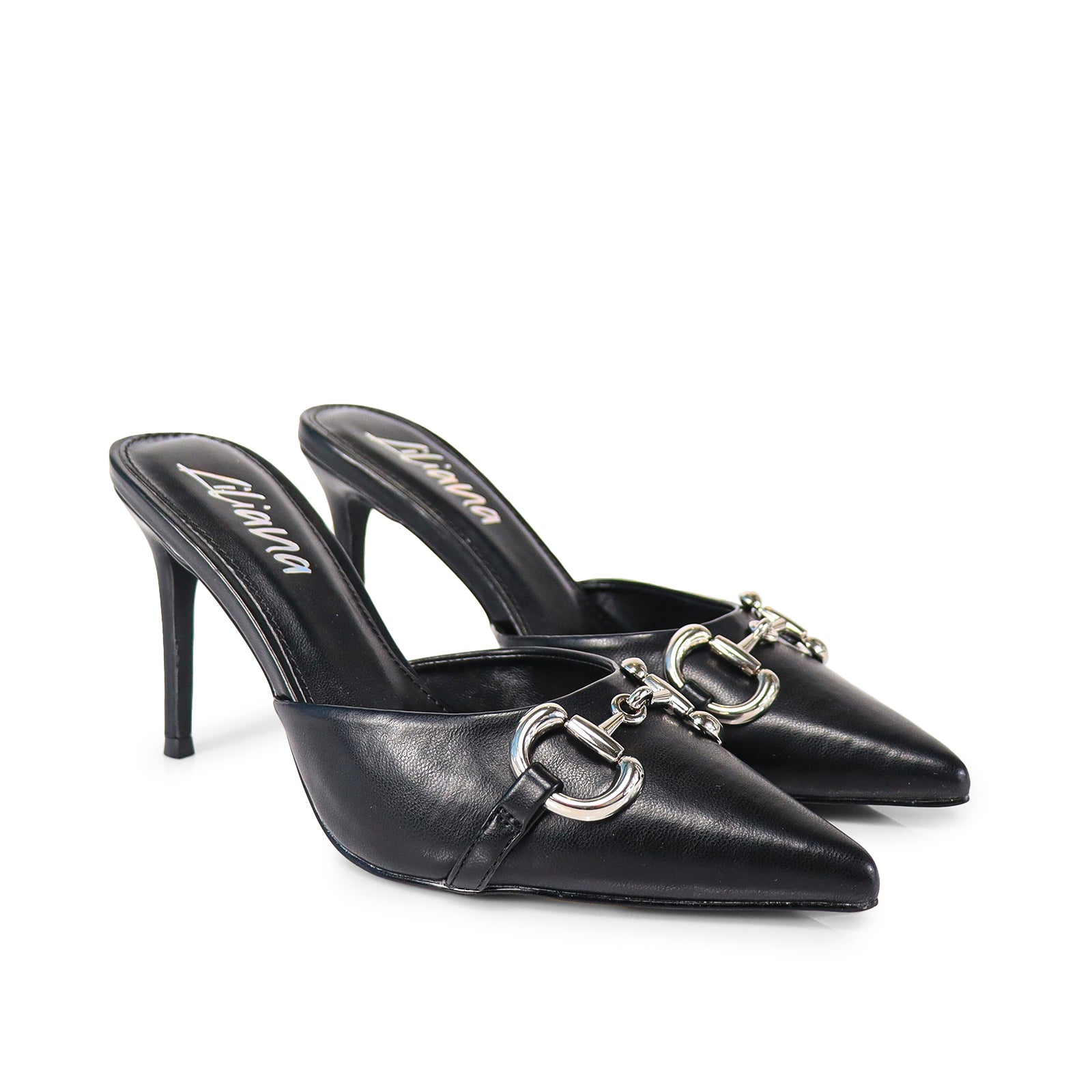 SILLA-9 POINTED TOE MID HEEL PUMP WITH BUCKLE-BLACK